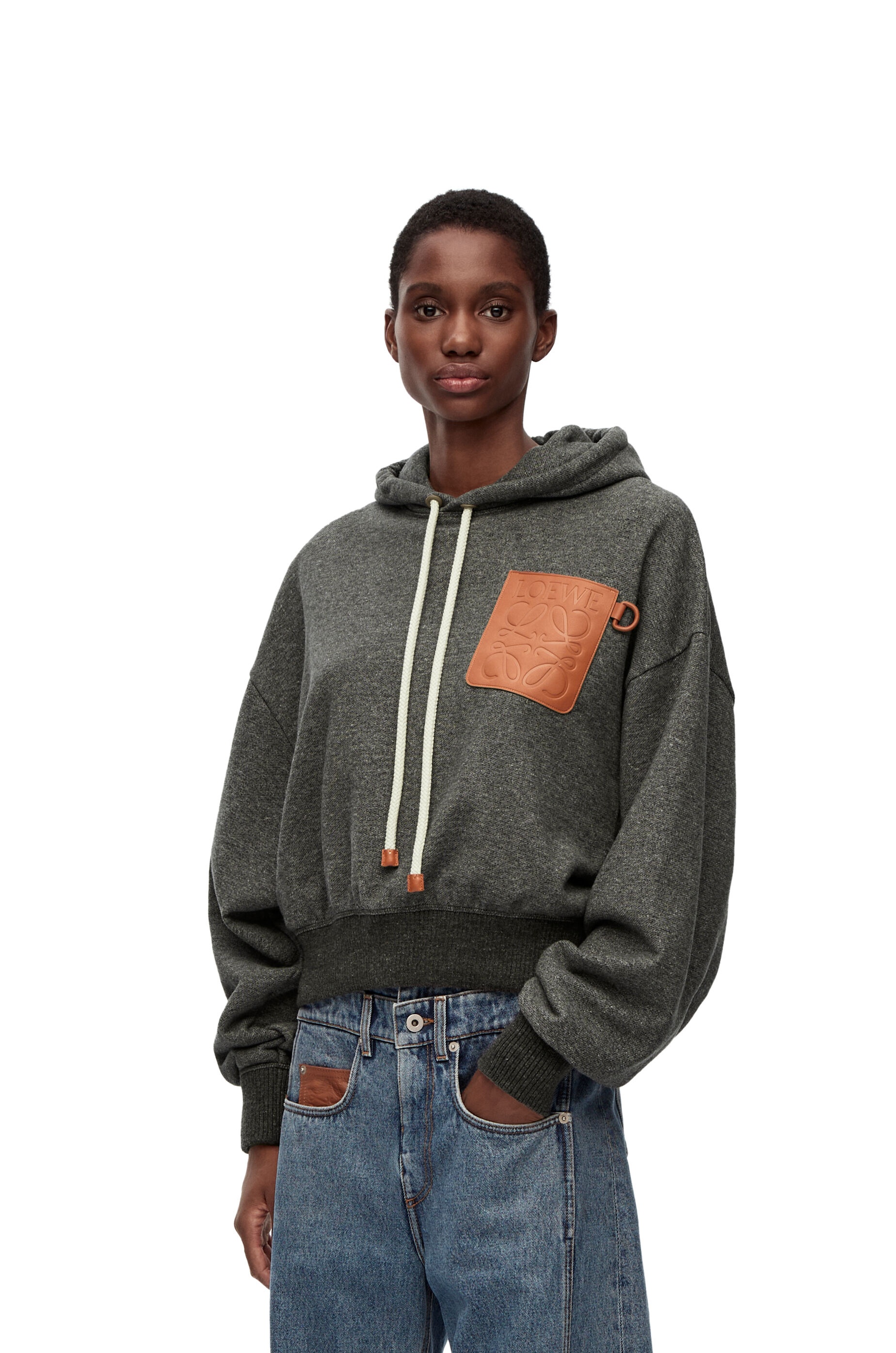 Anagram leather patch hoodie in cotton - 3