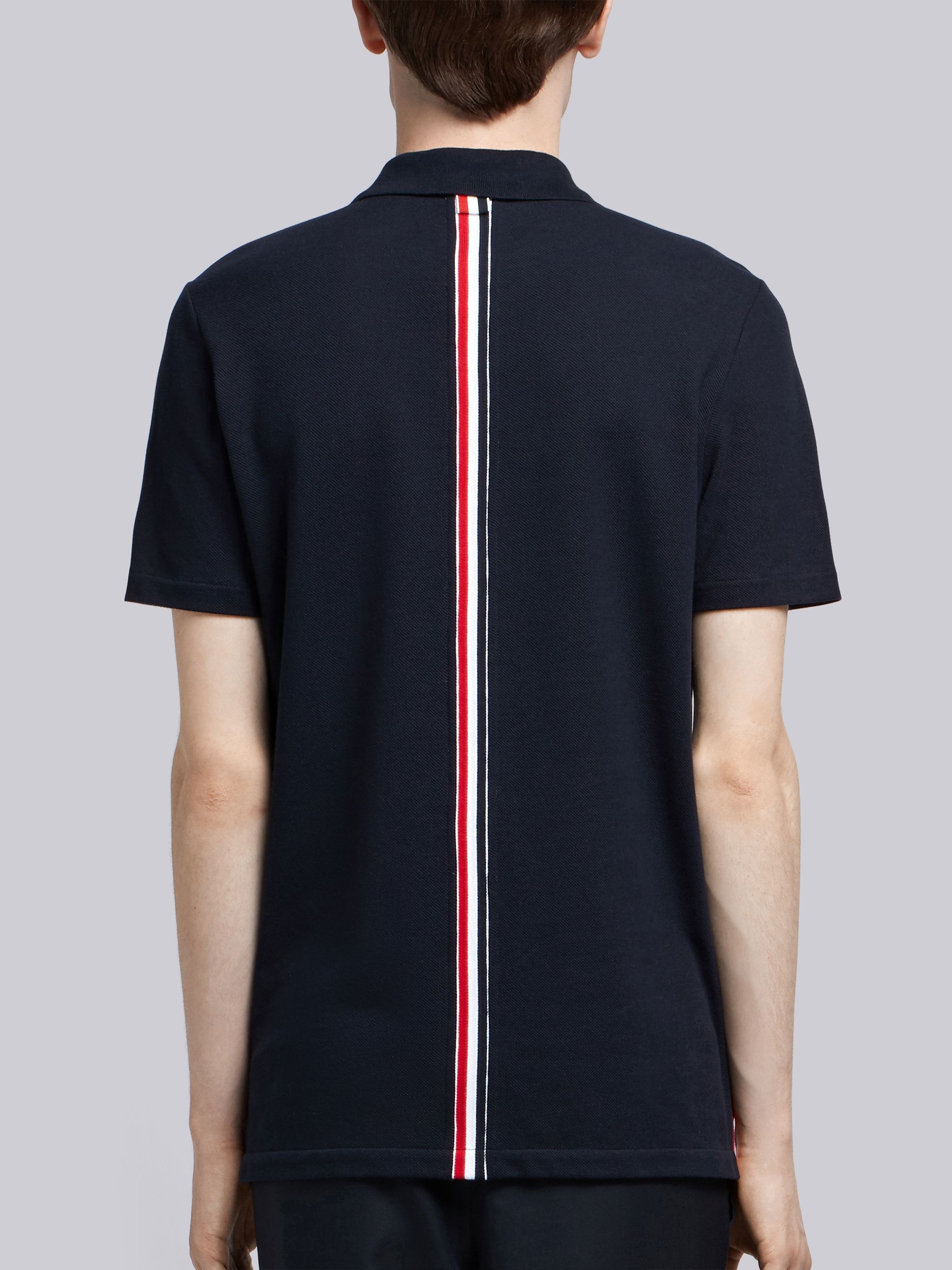 ★THOM BROWNE★ Cotton Pique Center Back Stripe Relaxed Fit Thom Browne Center-Back Stripe Piqué Polo | Blue | FARFETCH
