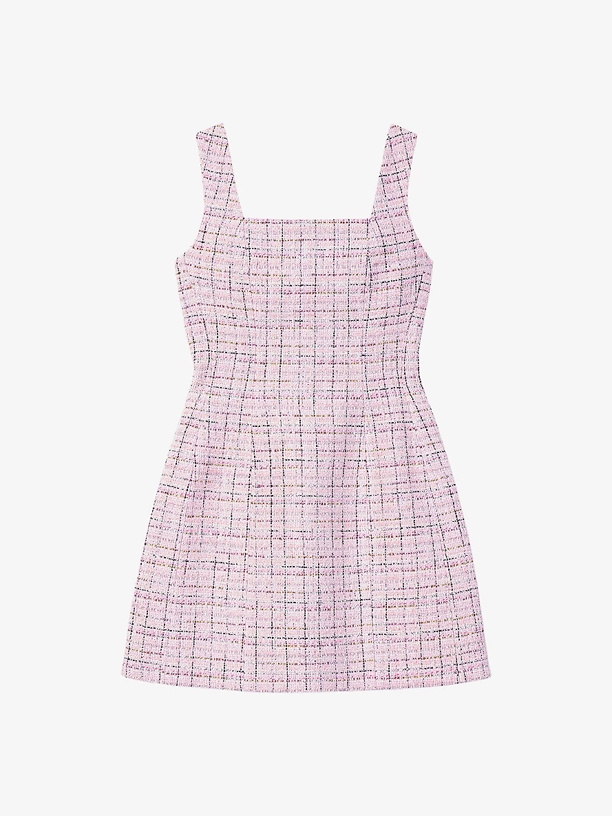 Square-neck sleeveless tweed mini dress - 1