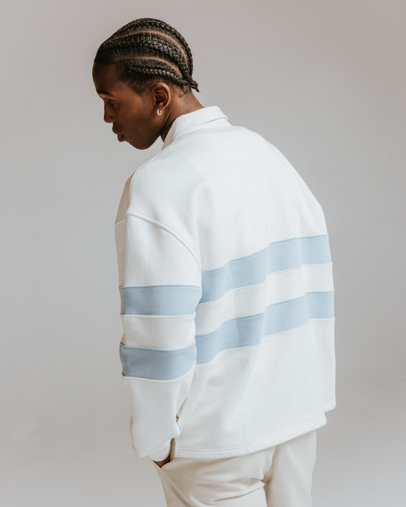 Rowhill - Ecru And Light Blue Stripe Loopback Rugby Shirt 4