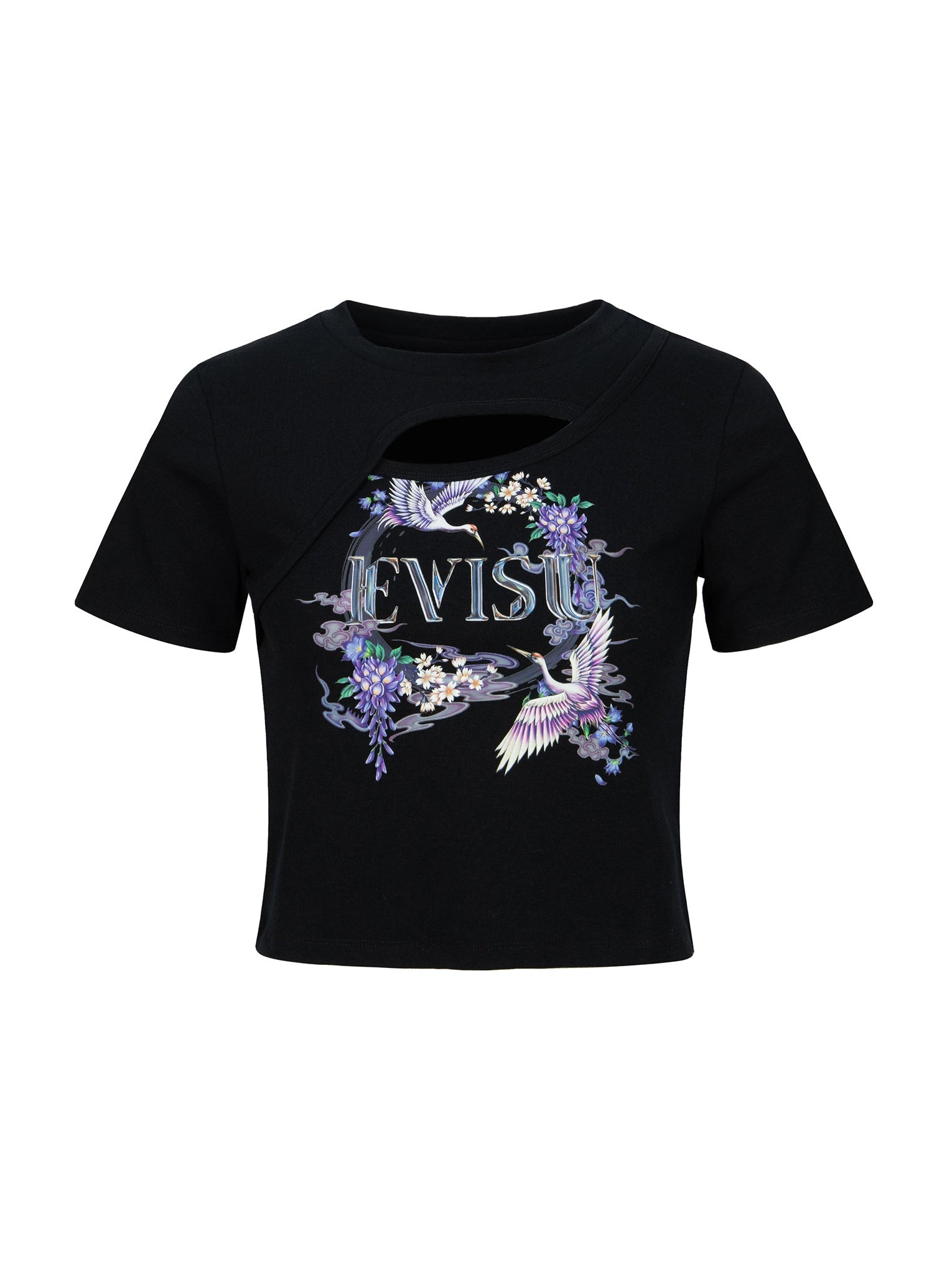 CRANES AND WISTERIA PRINT FASHION FIT  CUT-OUT T-SHIRT - 11