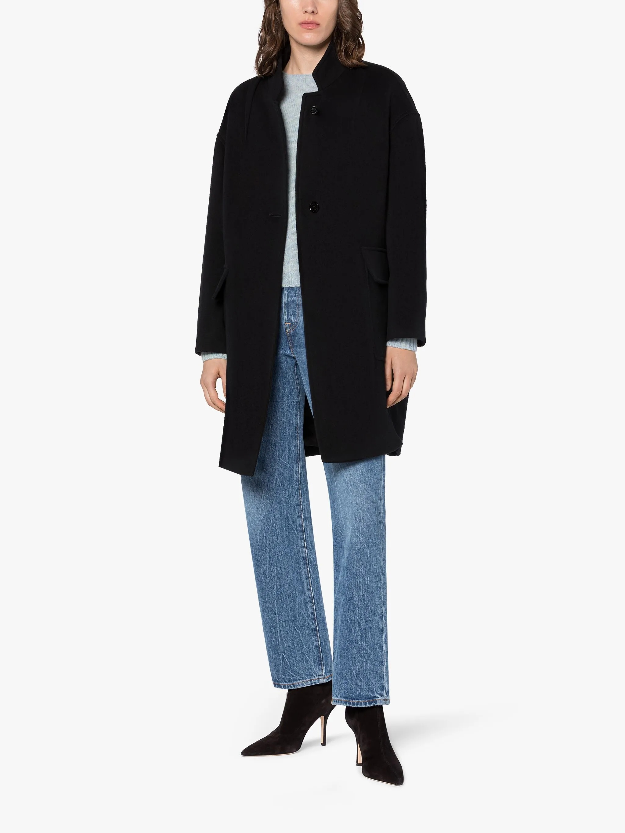 FREDDIE BLACK WOOL & CASHMERE COCOON COAT - 2