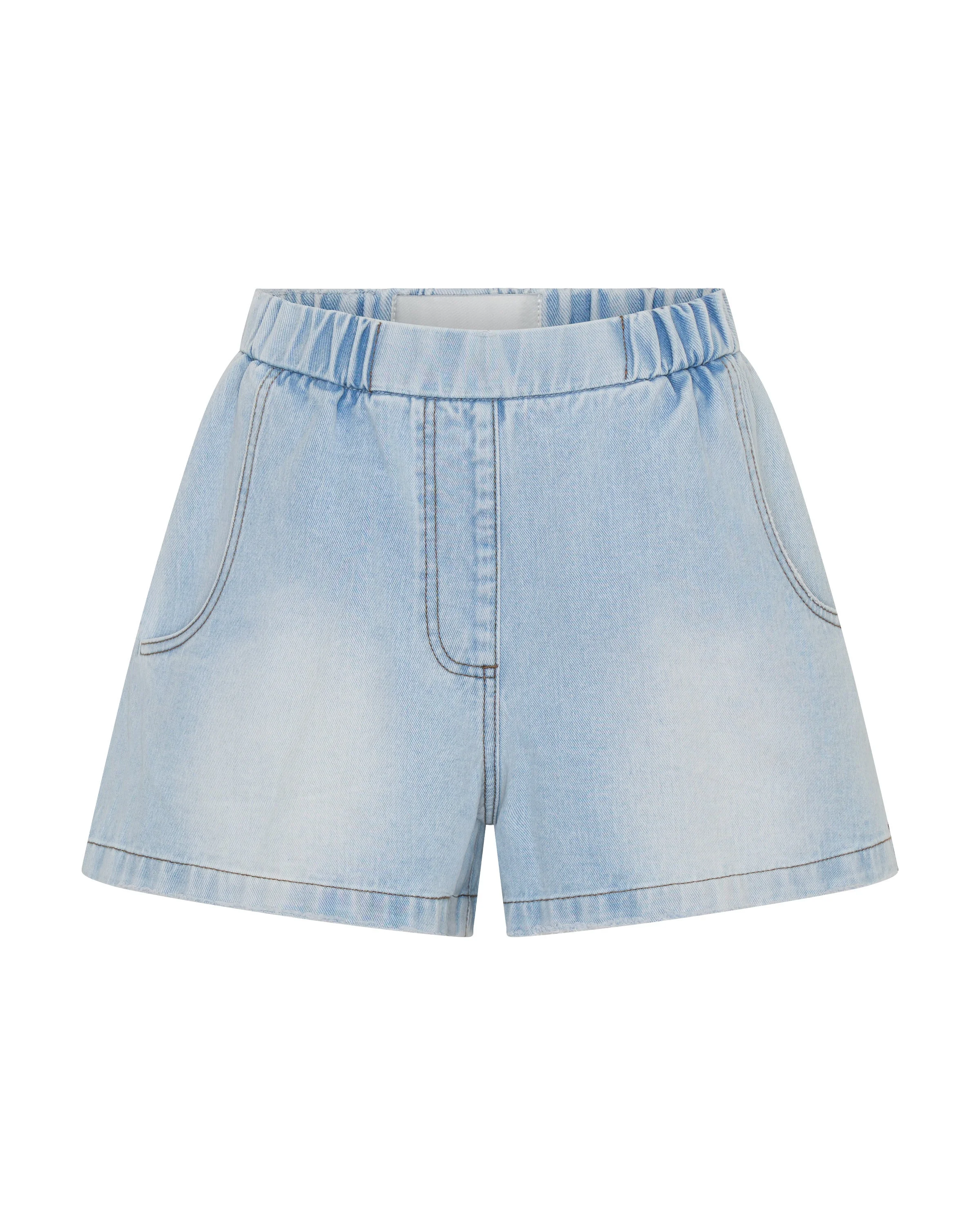 Funks High Waist Elasticated Flippy Denim Shorts - Blue Latte - 1