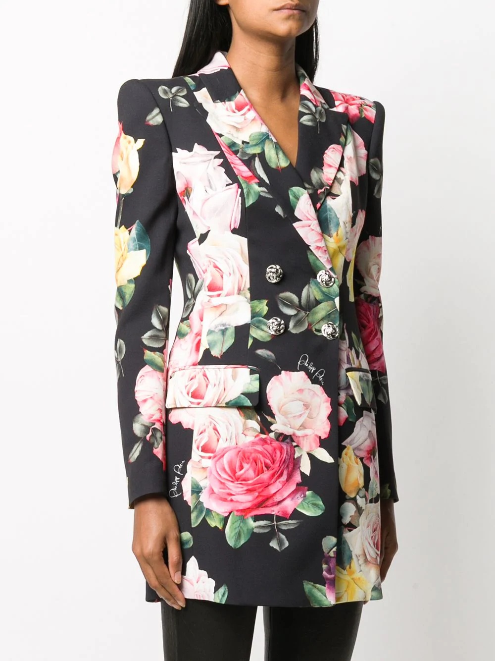 floral print double-breasted blazer - 3