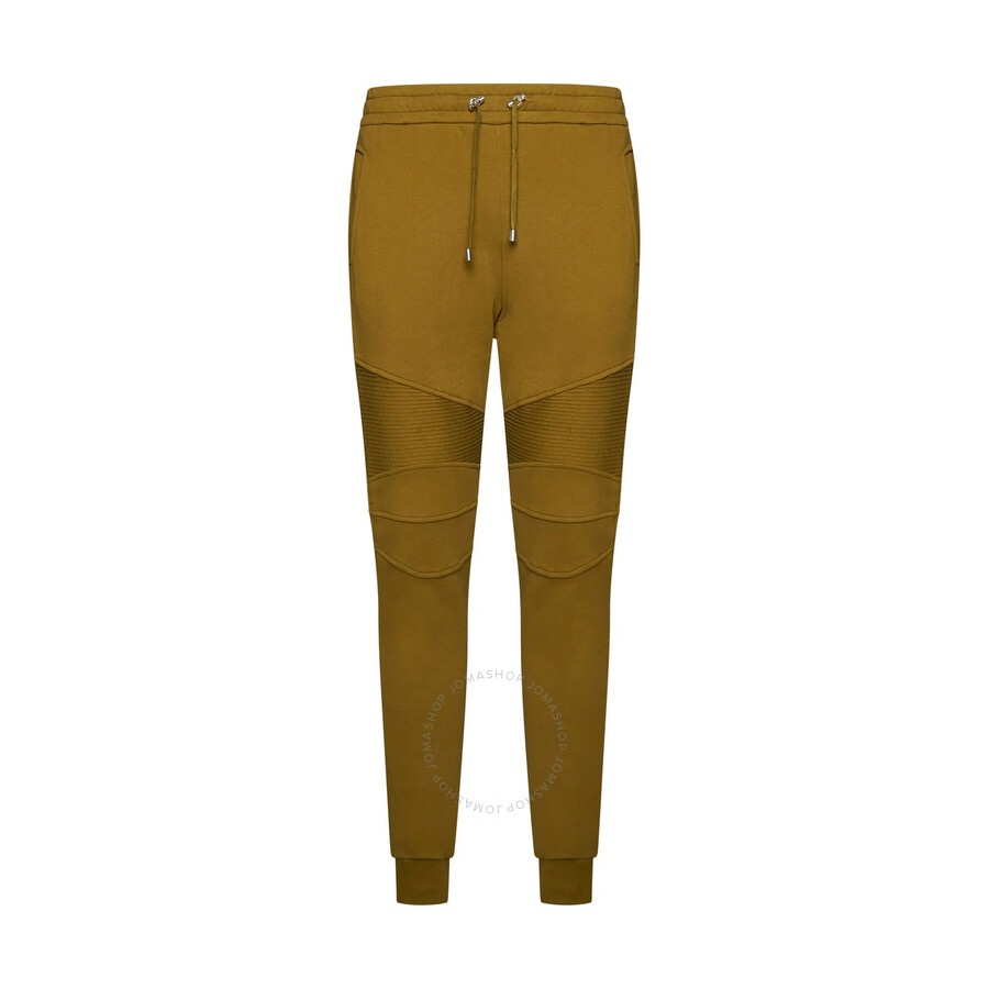 Balmain Men's Udq Kaki / Blanc Flocked-Logo Organic-Cotton Track Trousers - 1