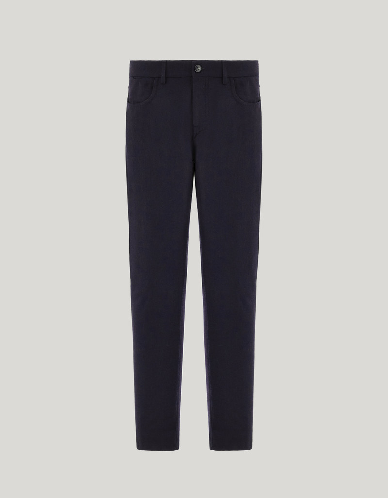 NAVY BLUE FIVE POCKET FLANNEL IMPECCABILE WOOL PANTS 1