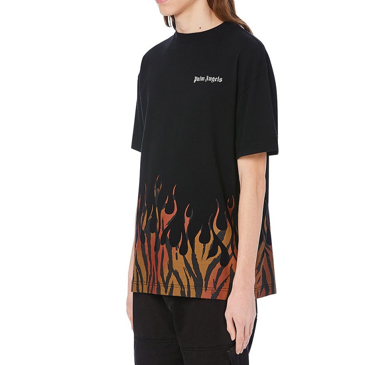 Men's PALM ANGELS Flame Alphabet Logo Printing Short Sleeve Black PMAA001E20JER0011020 - 3