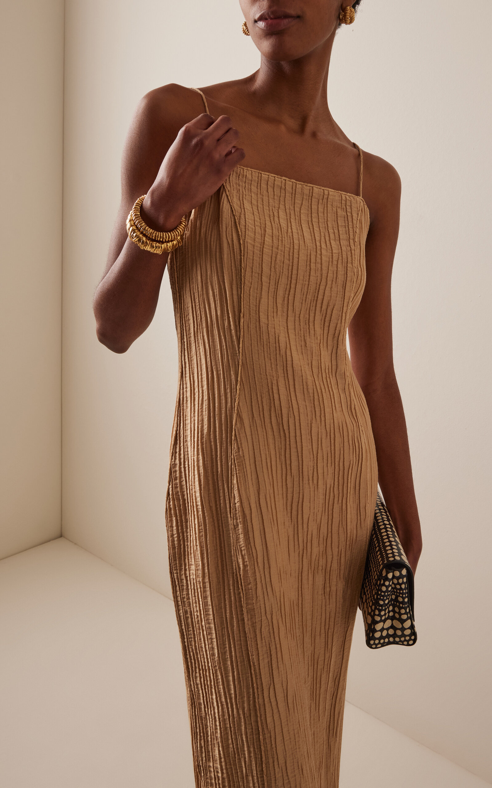 Lucille Plissé Midi Dress bronze - 3