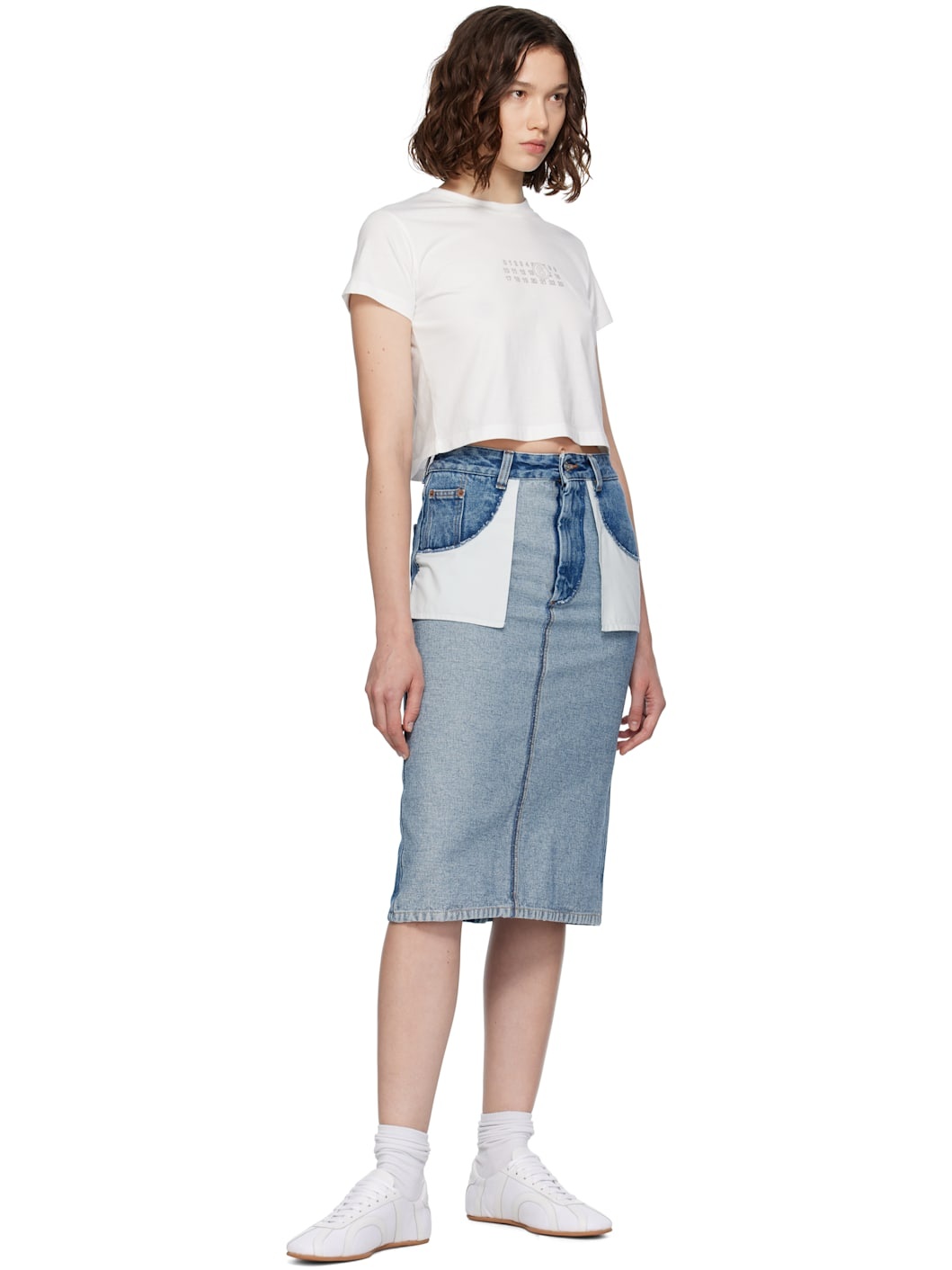 Blue Faded Denim Midi Skirt - 4