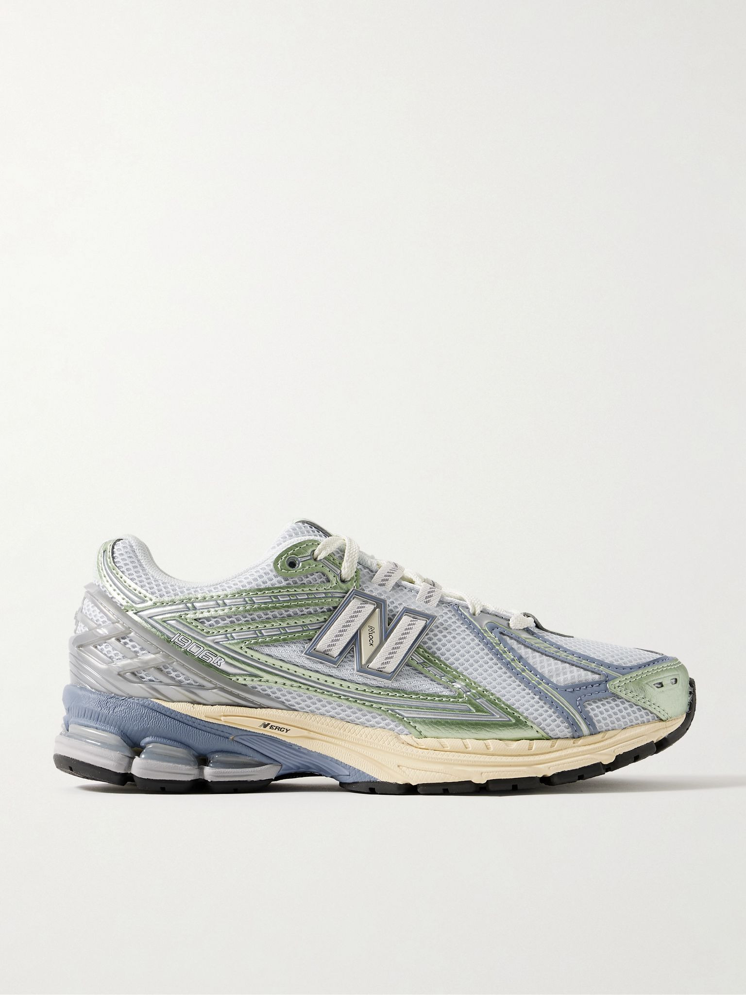 1906R metallic leather-trimmed mesh and suede sneakers Light blue - 1