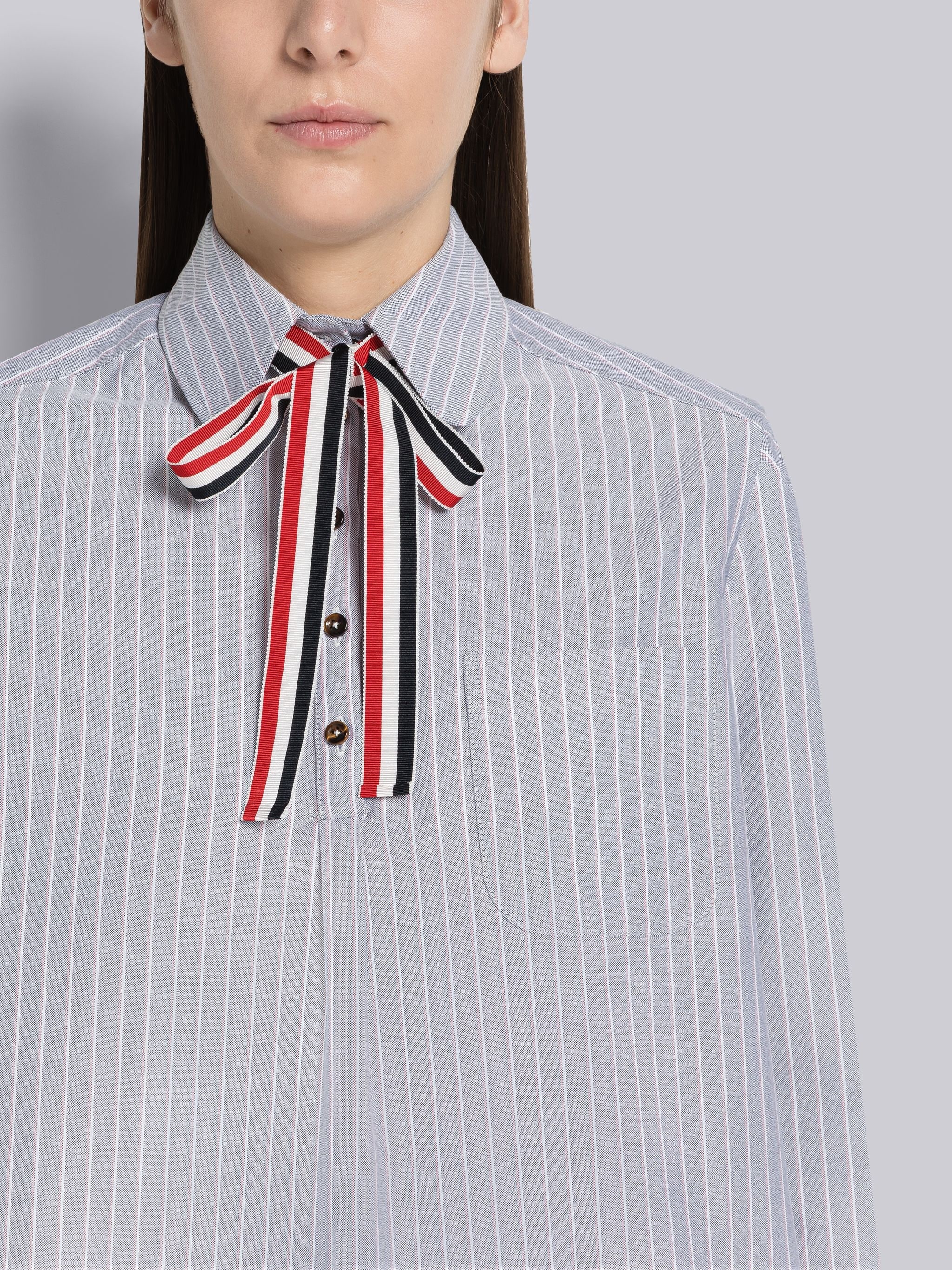 Shadow Pinstripe Oxford Bow Tie Blouson - 5
