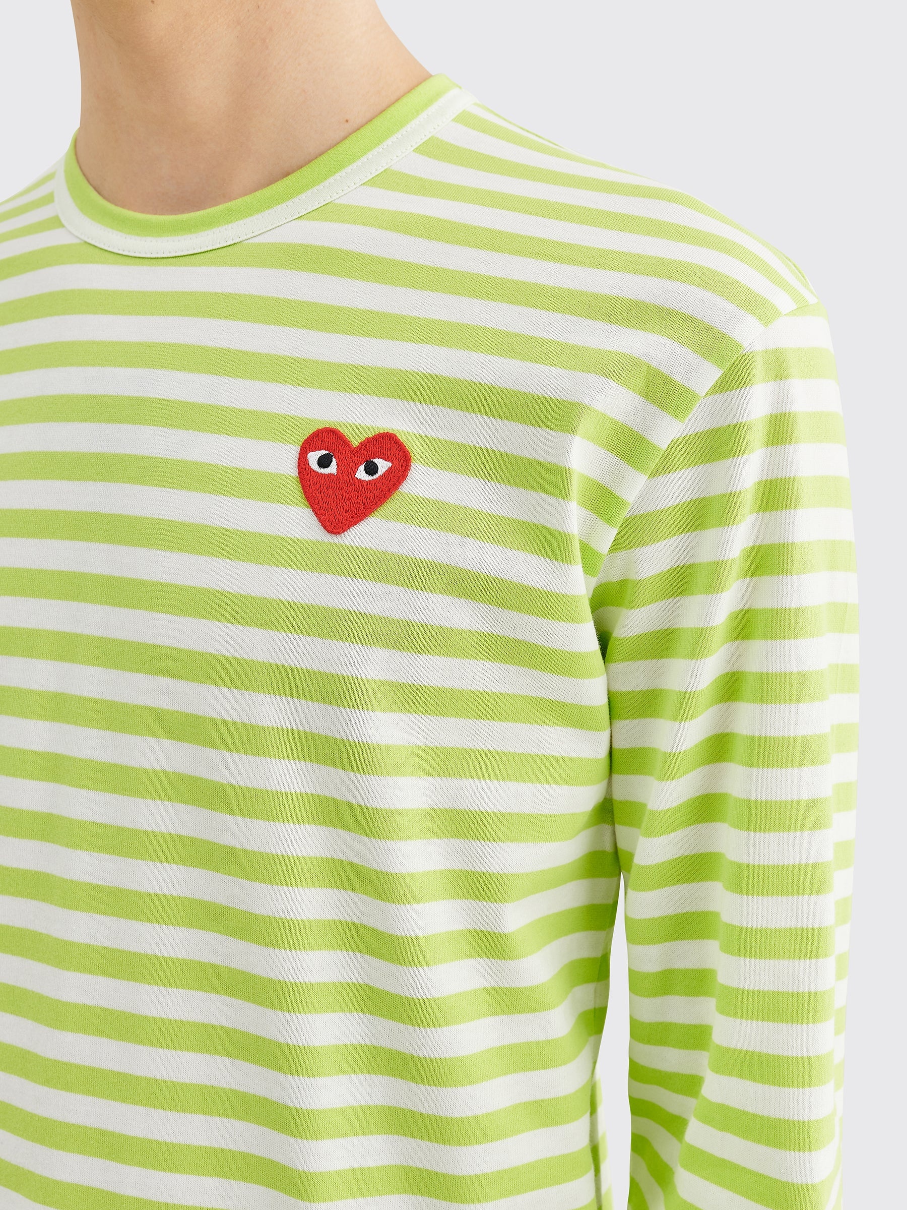 COMME DES GARÇONS PLAY SMALL HEART LS T-SHIRT STRIPE GREEN - 5