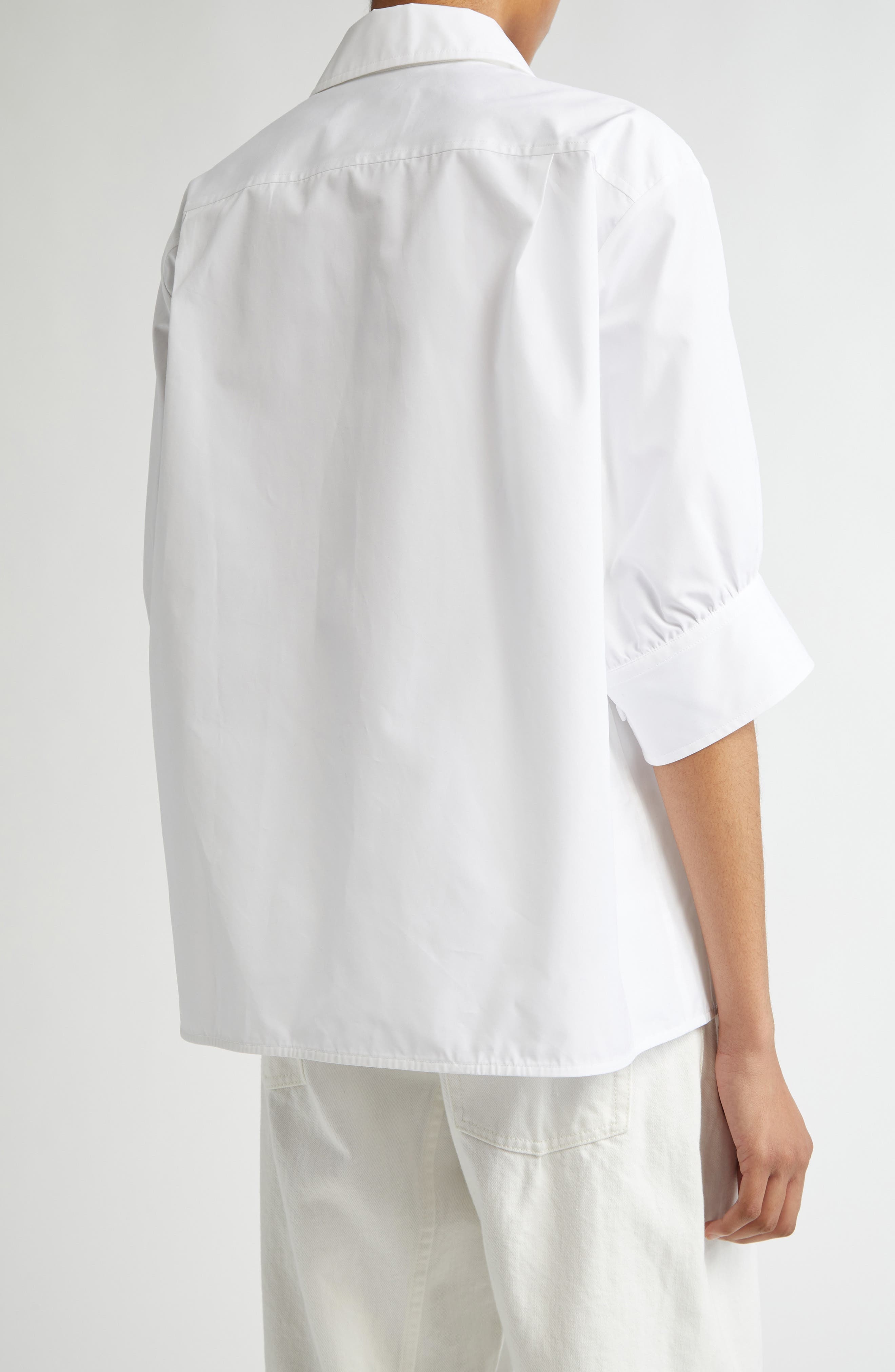 Jil Sander Short Sleeve Cotton Poplin Button-Up Shirt in Optic White at Nordstrom - 3
