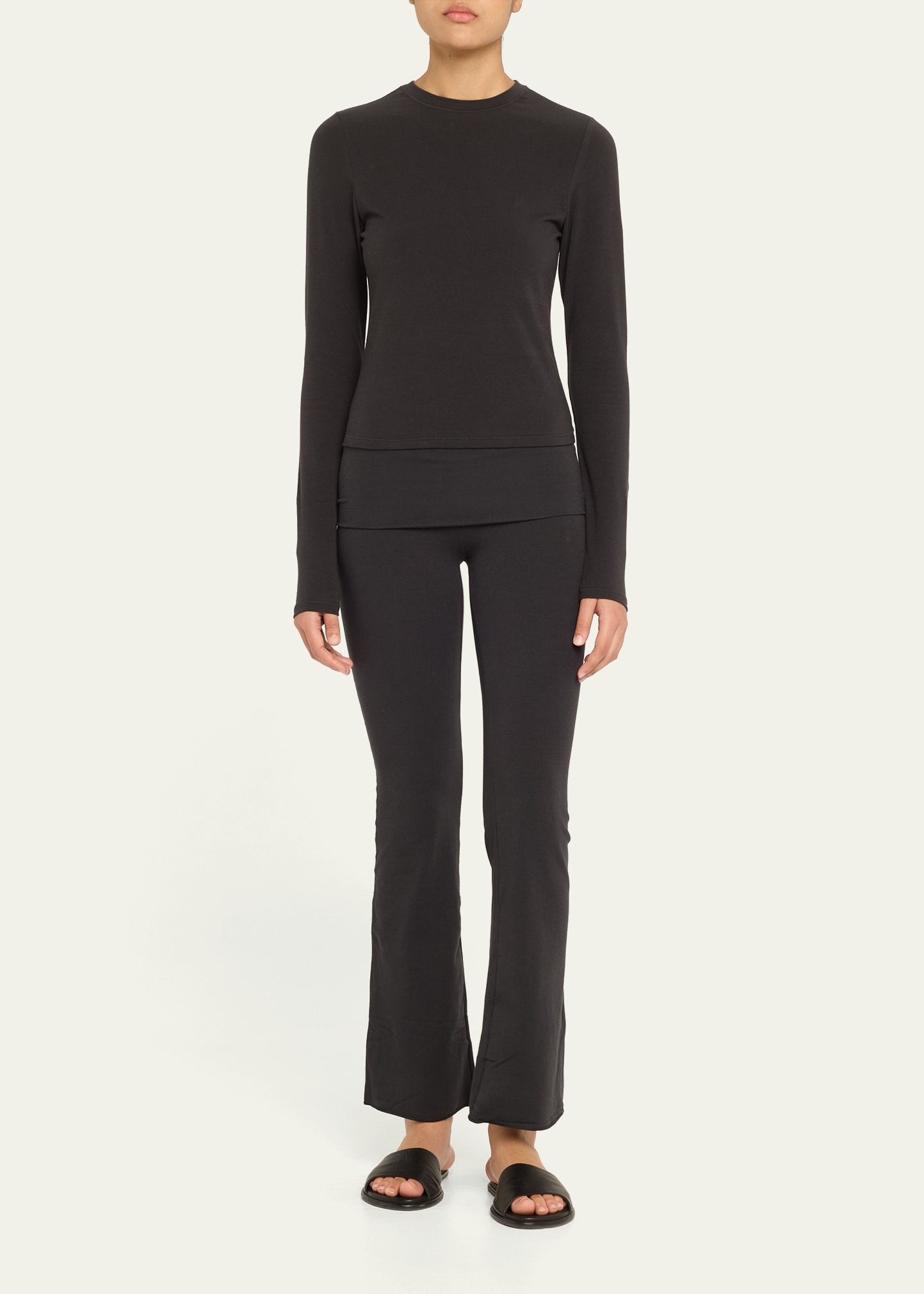 Cotton Jersey Foldover Flare-Leg Pants - 2
