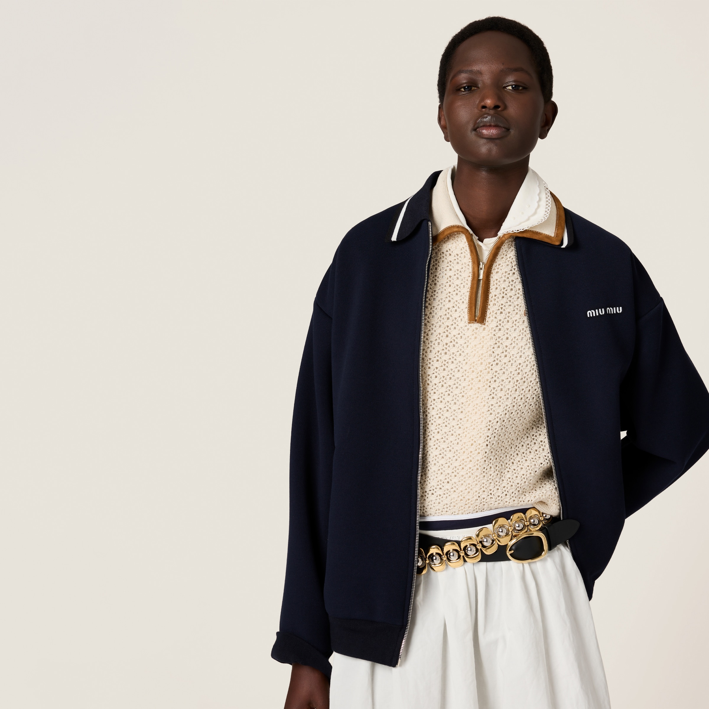 Bonded piqué and technical jersey blouson jacket - 5