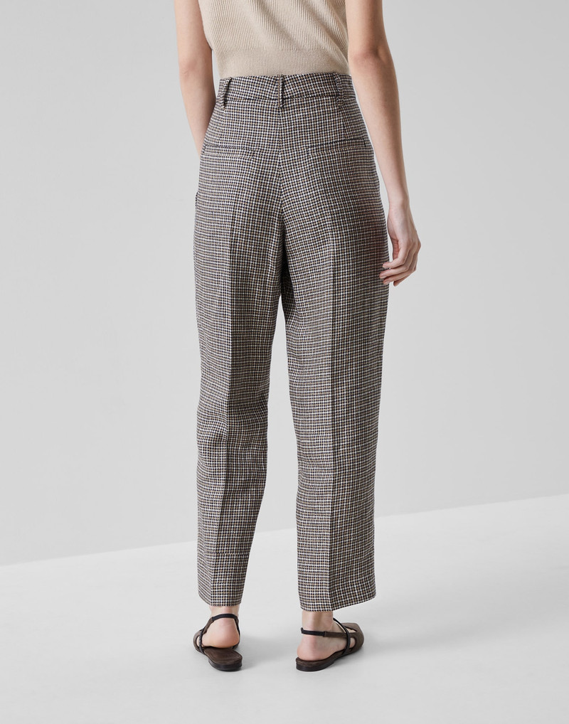 Sparkling linen houndstooth slouchy trousers with monili 2