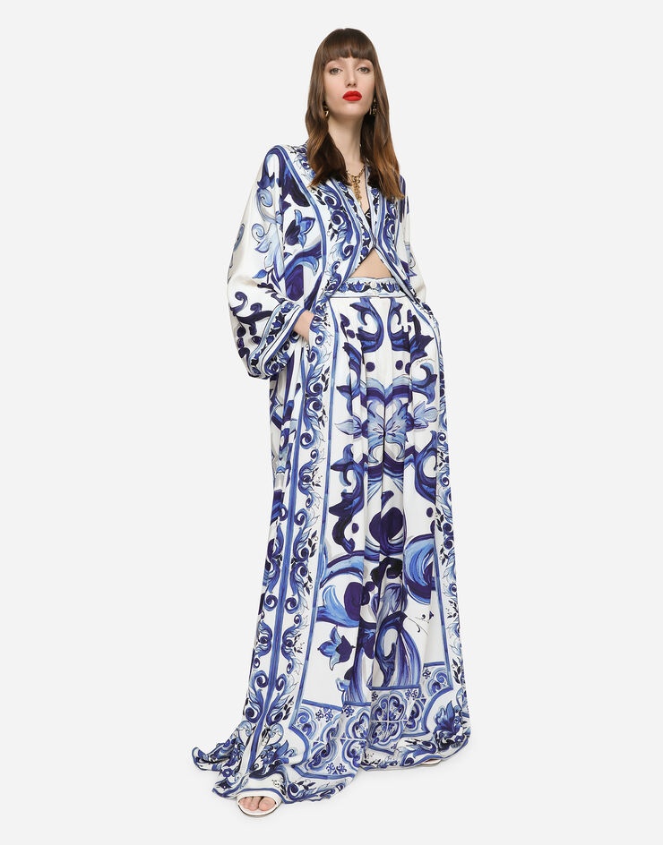 Flared majolica-print charmeuse pants - 5