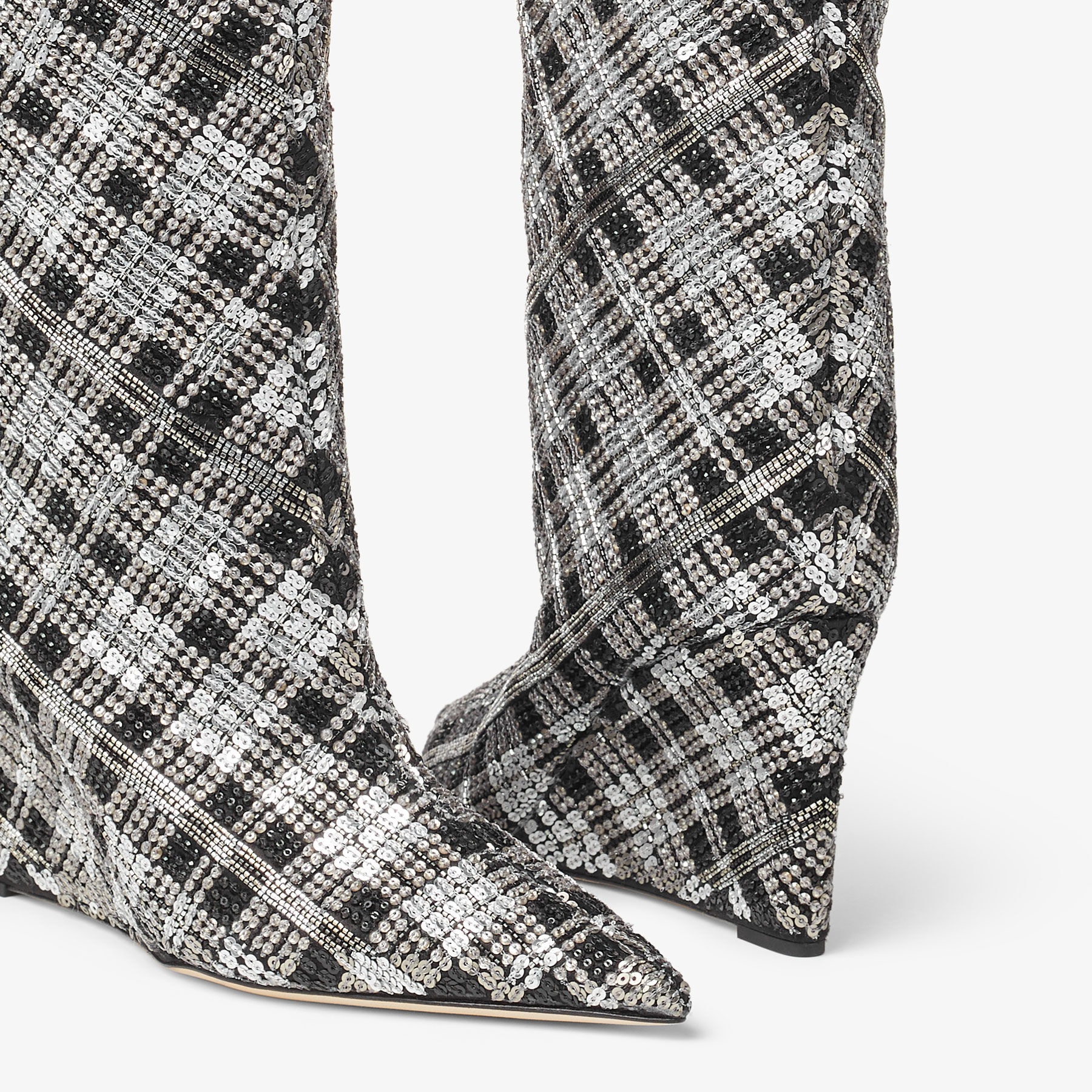 Blake Knee Boot 85
Black Satin Knee-High Boots with Beaded Tartan - 4