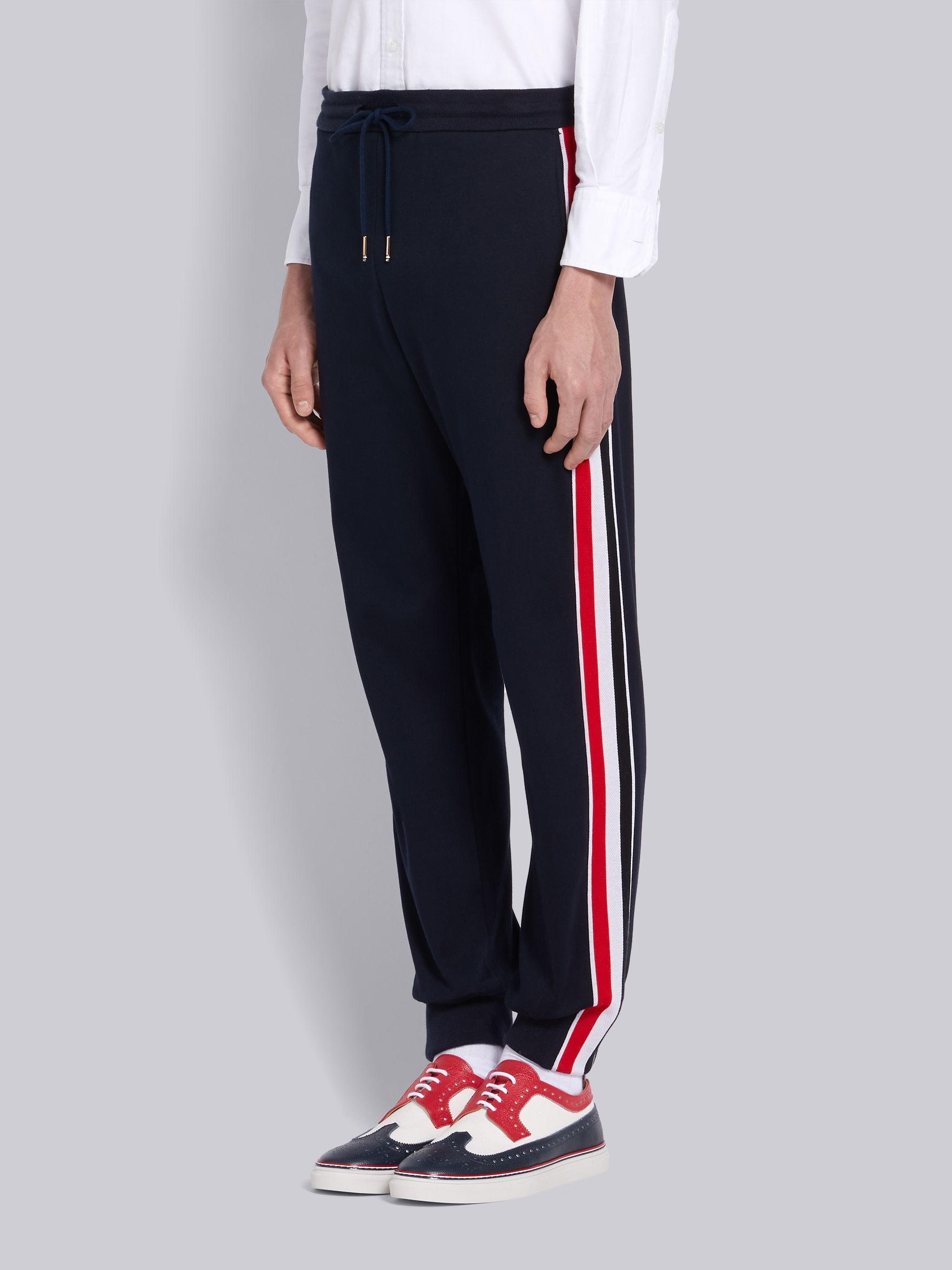 Navy Cotton Interlocking RWB Stripe Track Pants - 2