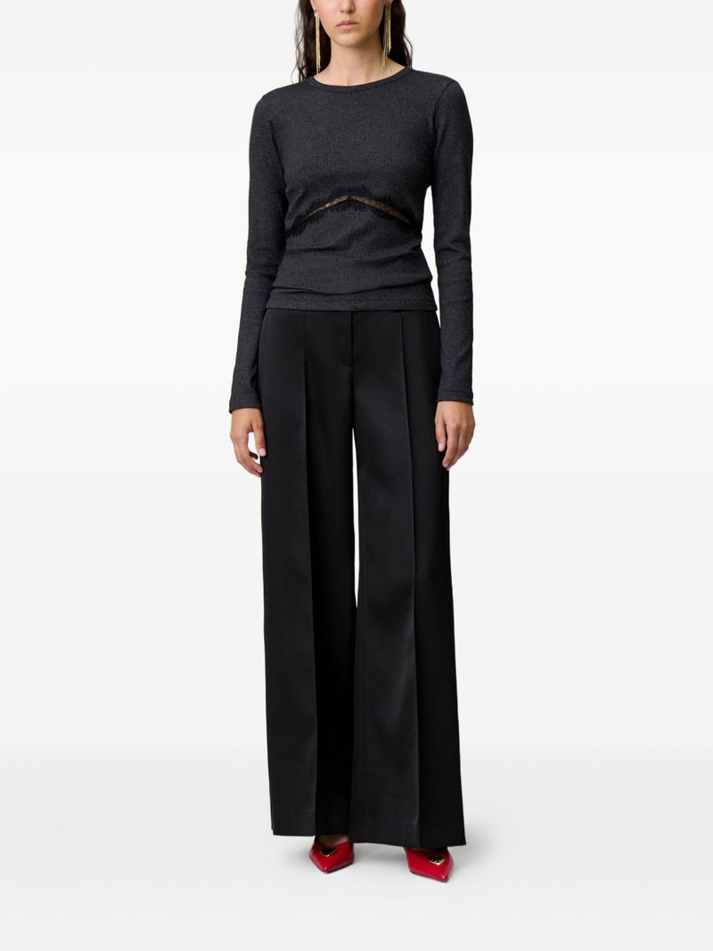 Claudie Pierlot ribbed-knit lace-insert top outlook