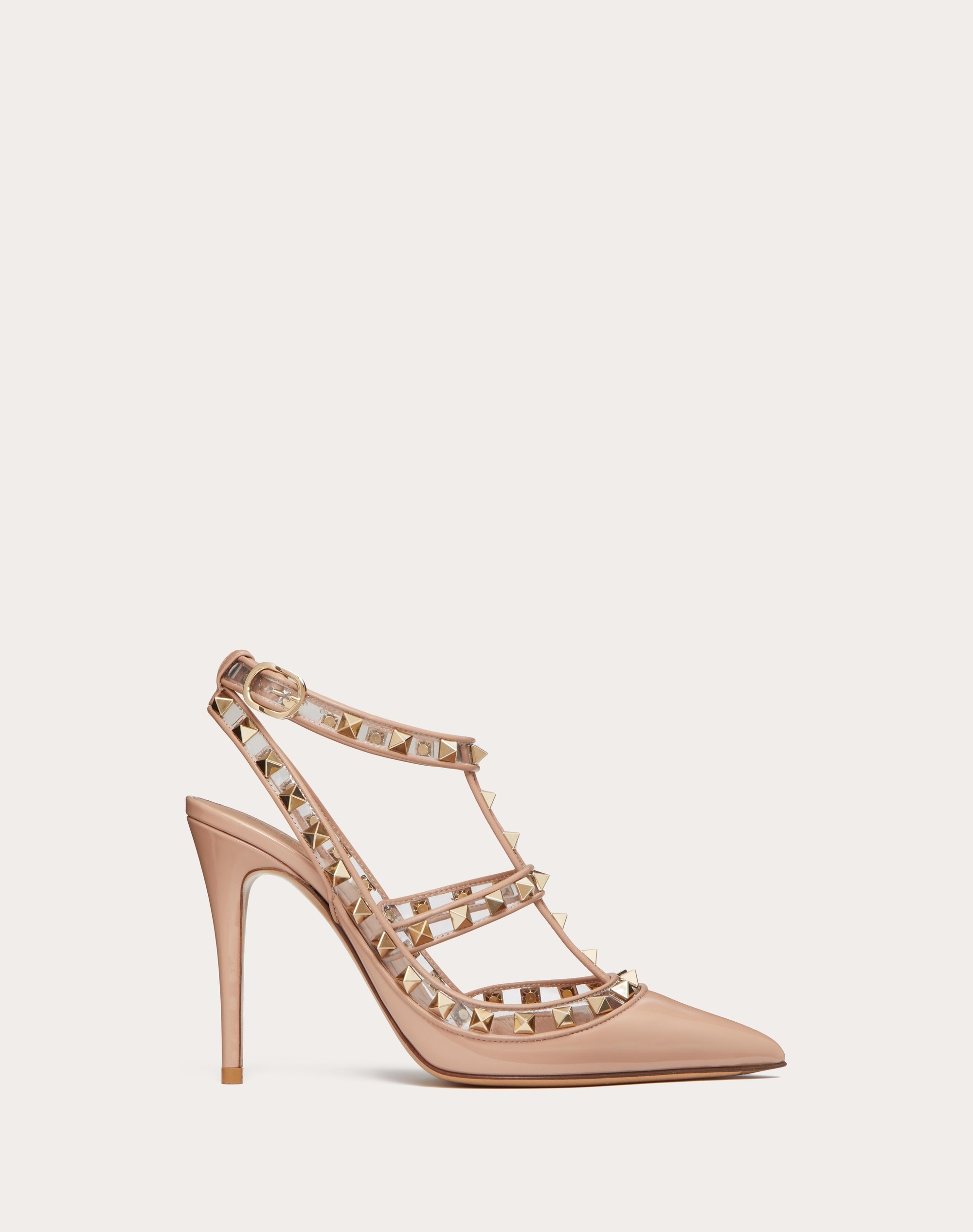 ROCKSTUD PUMPS IN PATENT LEATHER AND POLYMERIC MATERIAL WITH STRAPS 100MM - 1