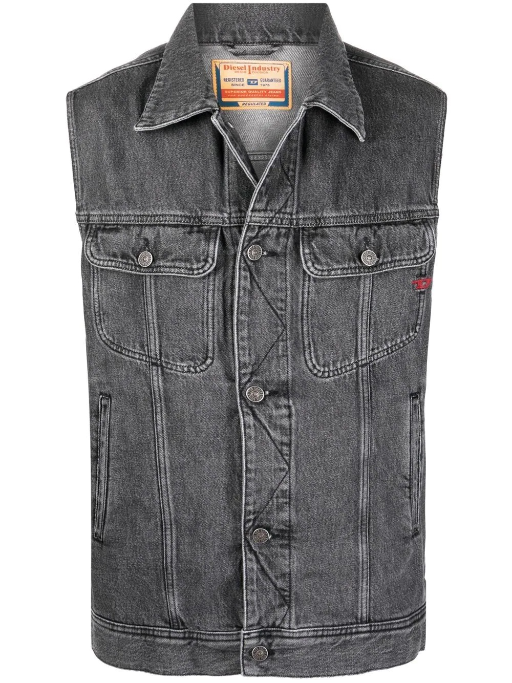 logo-embroidered sleeveless denim jacket - 1