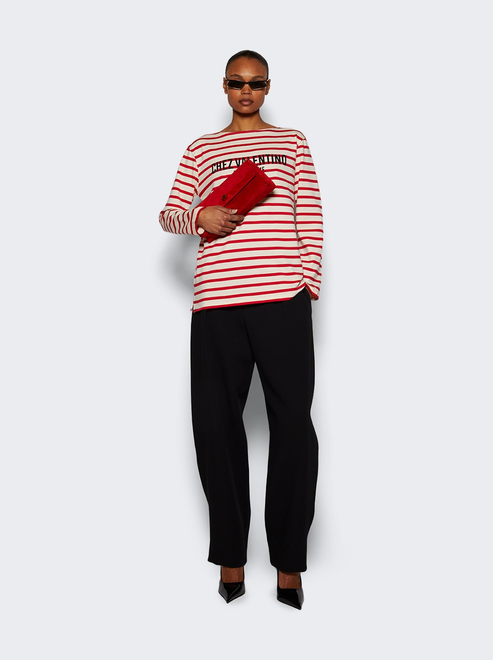 Striped Cotton Jersey Long Sleeve T-shirt Ivory And Red - 5