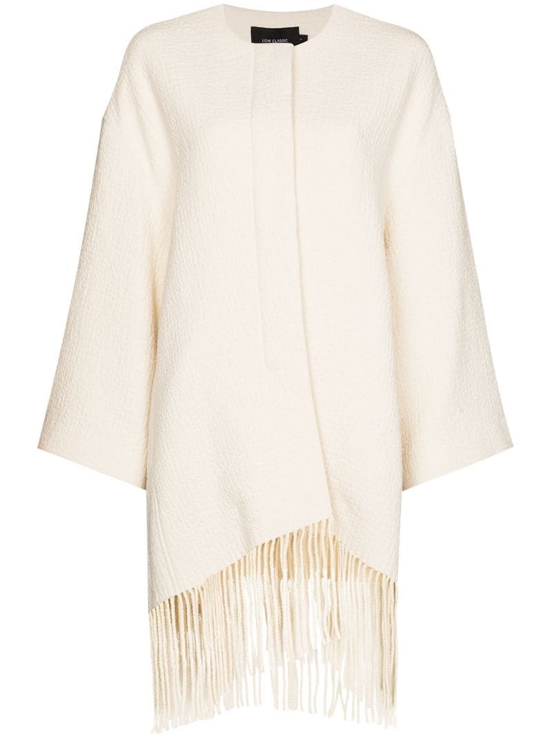 fringed-hem textured cape - 1