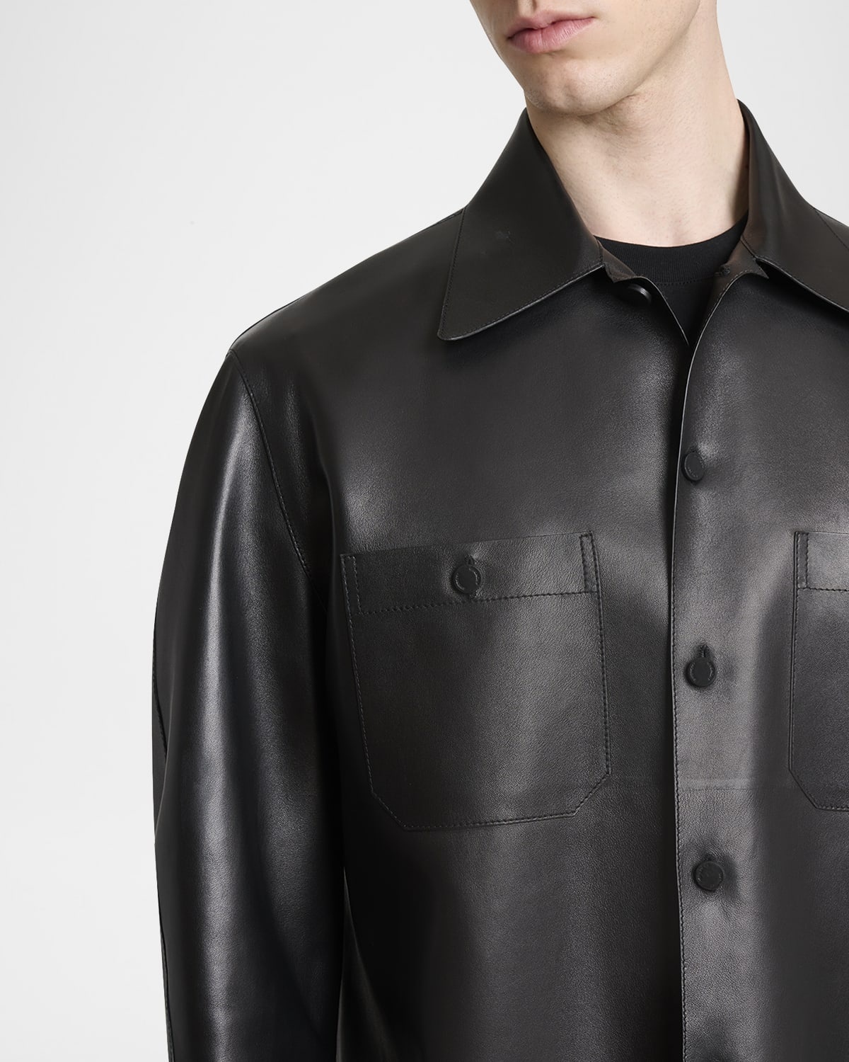 Men's Tonal Leather Overshirt - 5