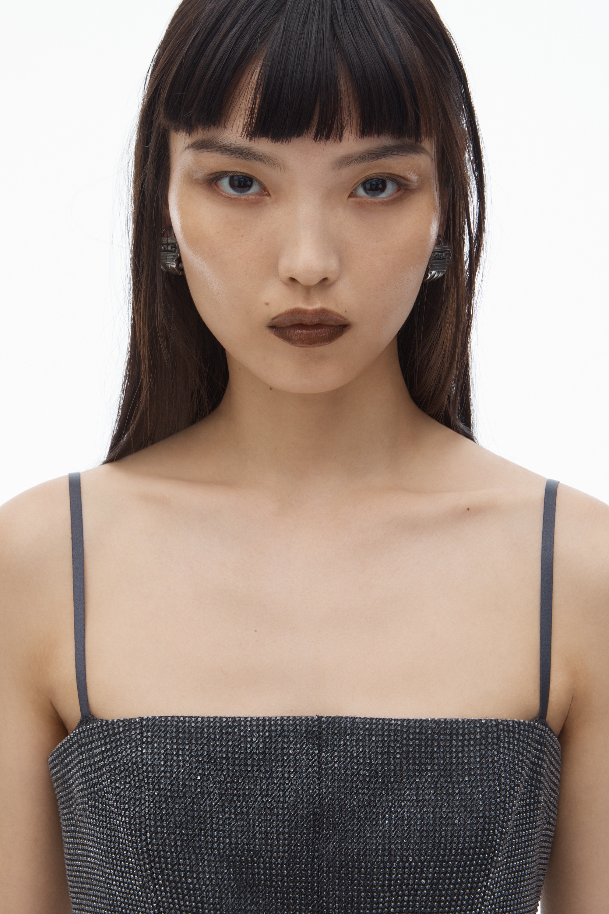 Square Neck Minidress in Wool Twill with Crystal Hotfix - 4