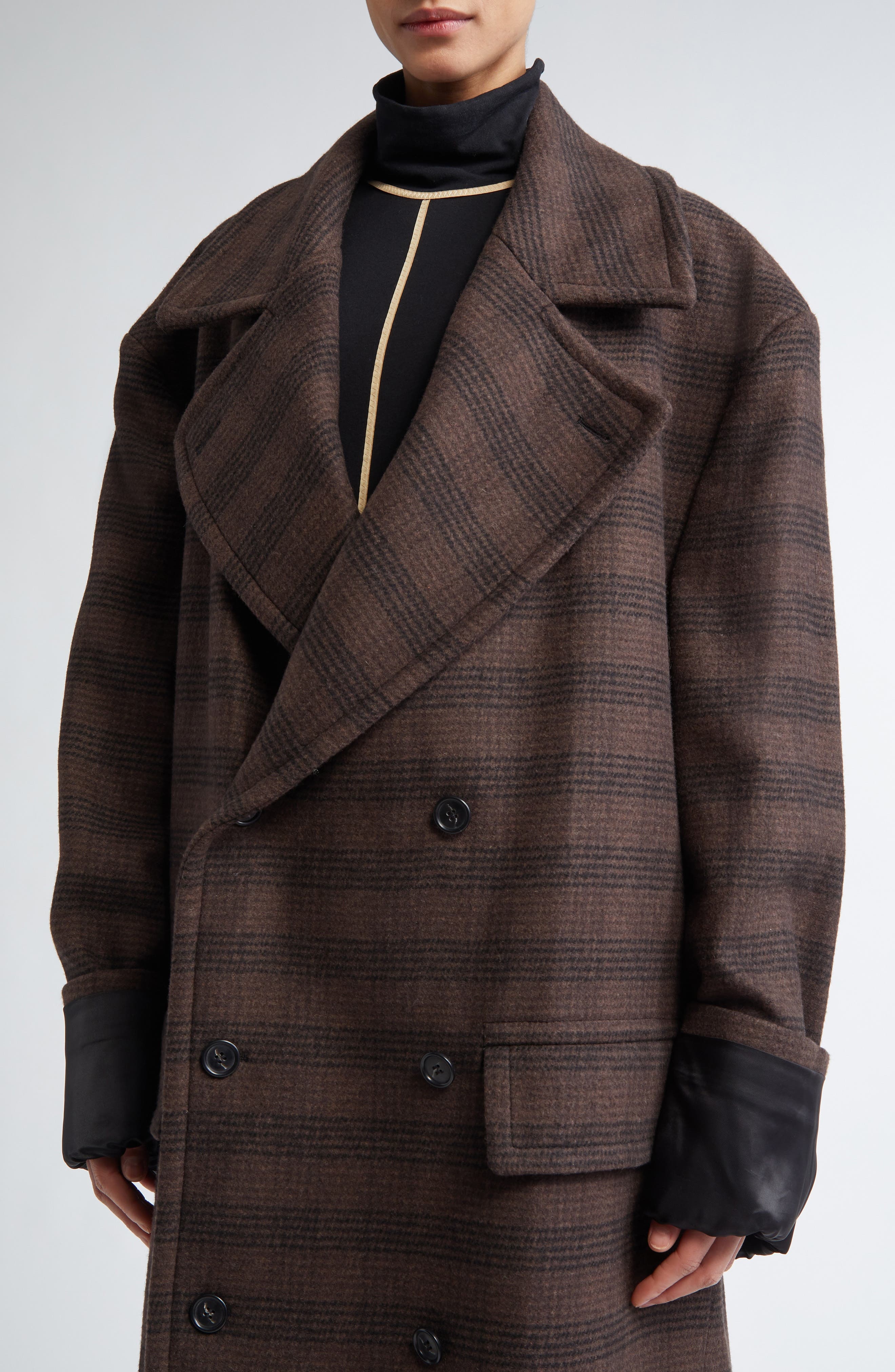 MM6 Maison Margiela Glen Plaid Oversize Martingale Coat in Brown/Black at Nordstrom - 5