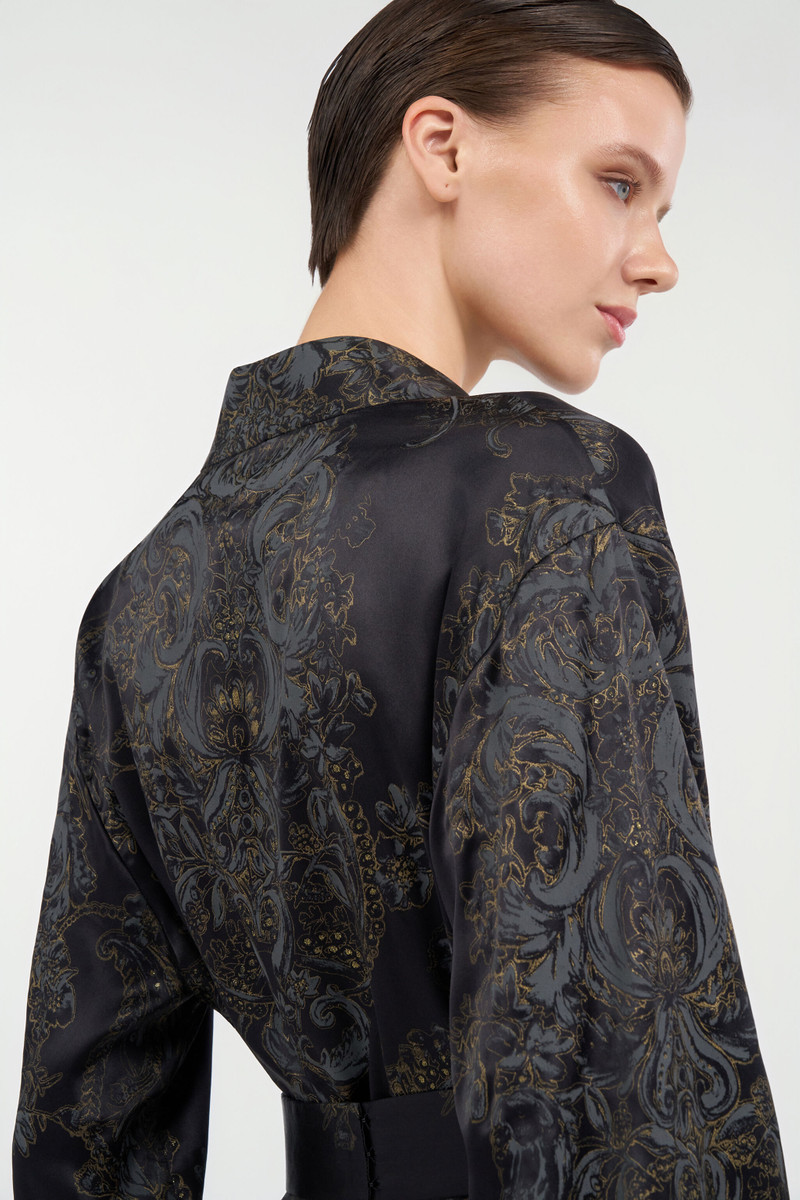 Ornamental Black Silk Kimono Dress 7