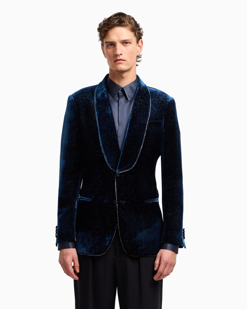 GIORGIO ARMANI GIORGIO’S SINGLE-BREASTED TUXEDO JACKET IN A GLITTER PRINT VELVET outlook