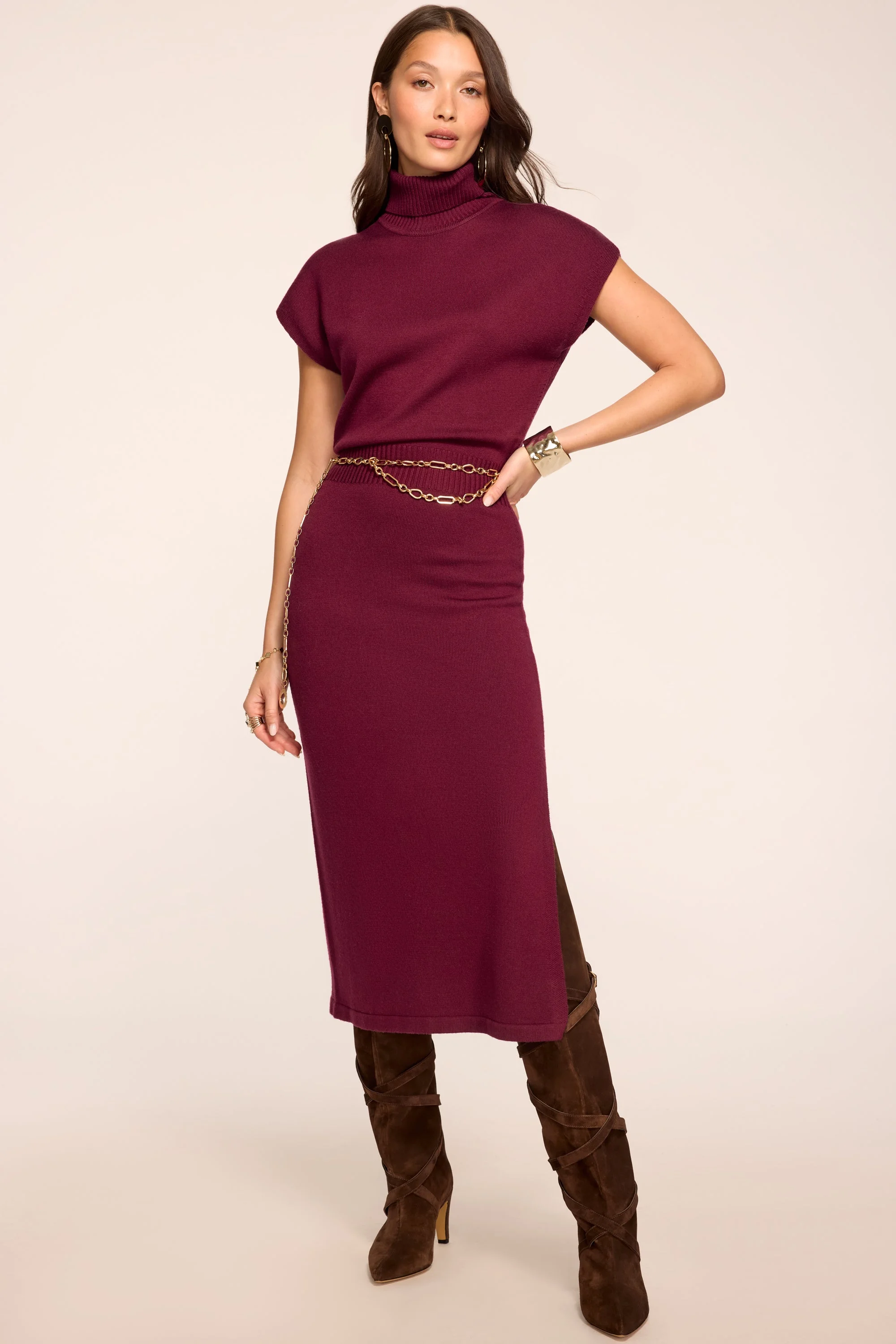 Natalie Merino Turtleneck Midi Dress | CRANBERRY - 1