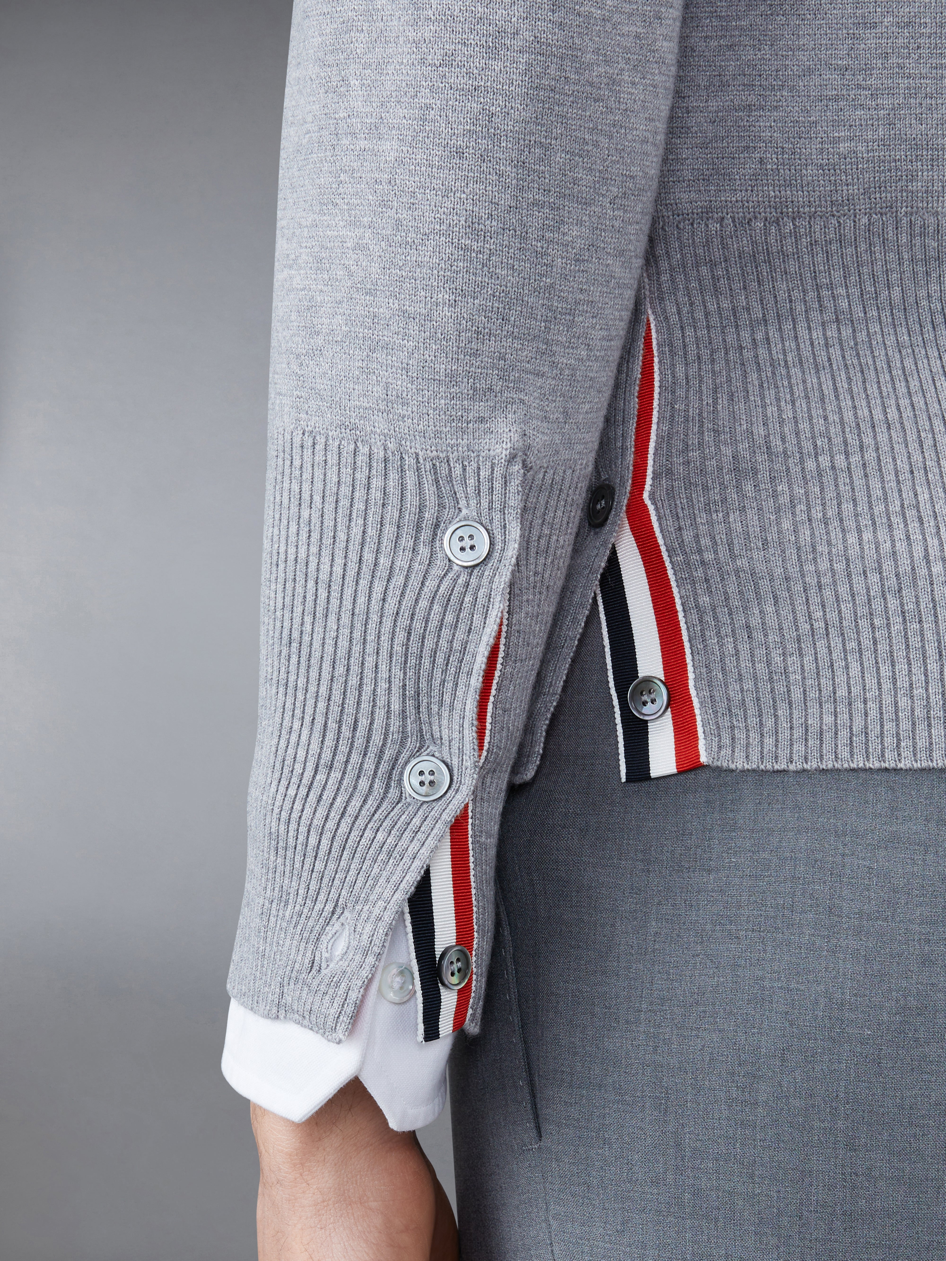 Light Grey Finemerino Wool 4-bar Crew Neck Pullover - 4