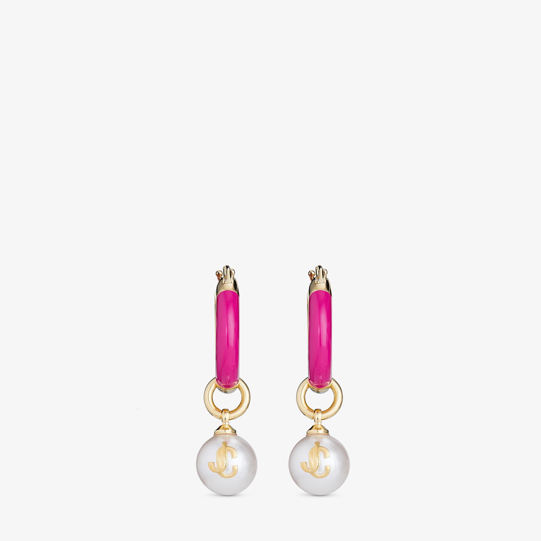 Pearl Hoops
Gold-Finish Metal and Fuschia Pearl Hoop Earrings - 1