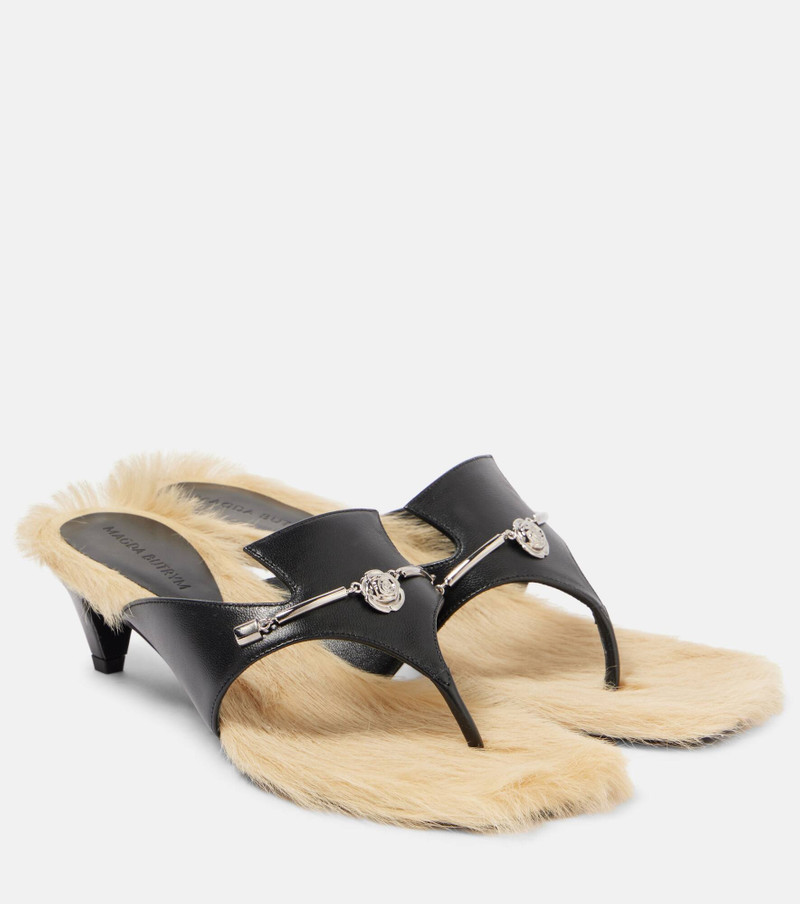 Shearling-trimmed 가죽 샌들 - 1
