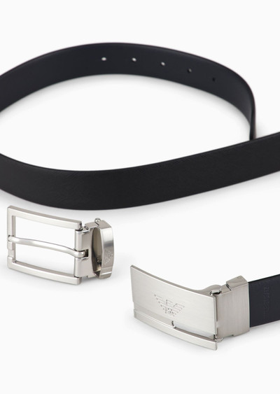 EMPORIO ARMANI Reversible belt in two-tone leather with all-over embossed eagle outlook