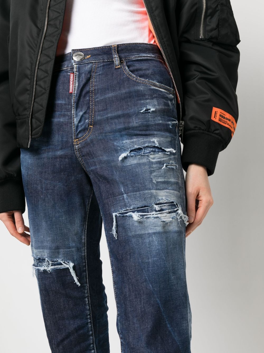 distressed-effect high-waisted jeans - 5