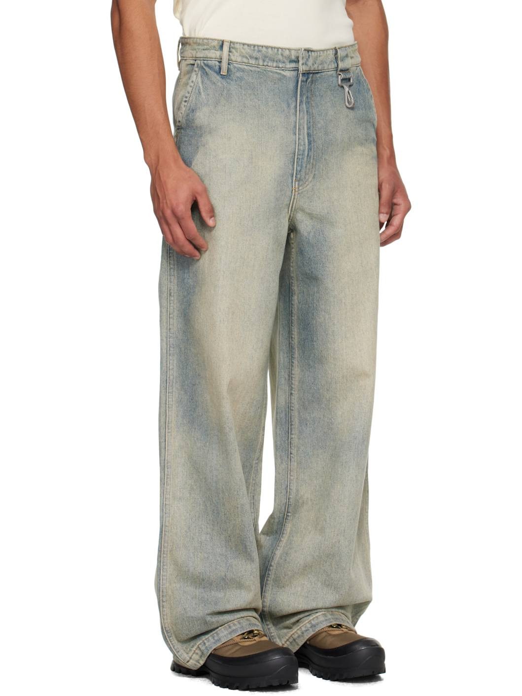 Blue Concealed Button Straight Leg Jeans - 2