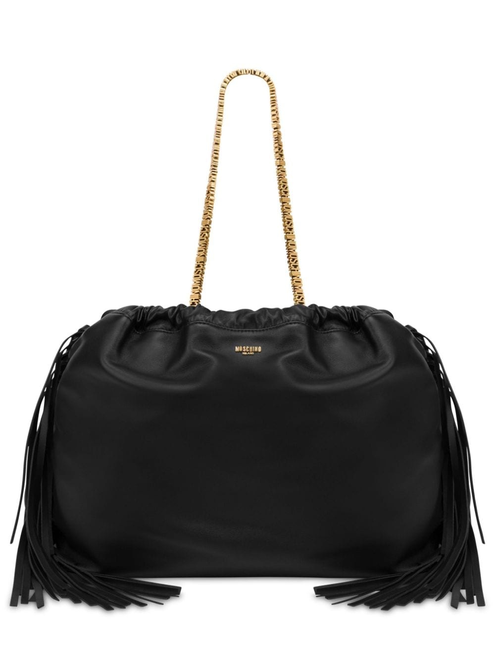 logo-appliquÃ© fringed leather bucket bag - 1