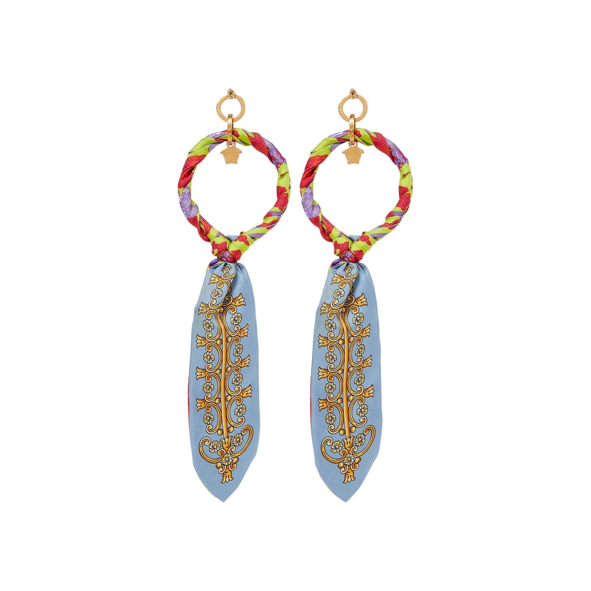 Versace Foulard Art Deco Flowers Print Earrings 'Citron/Versace Gold' - 2