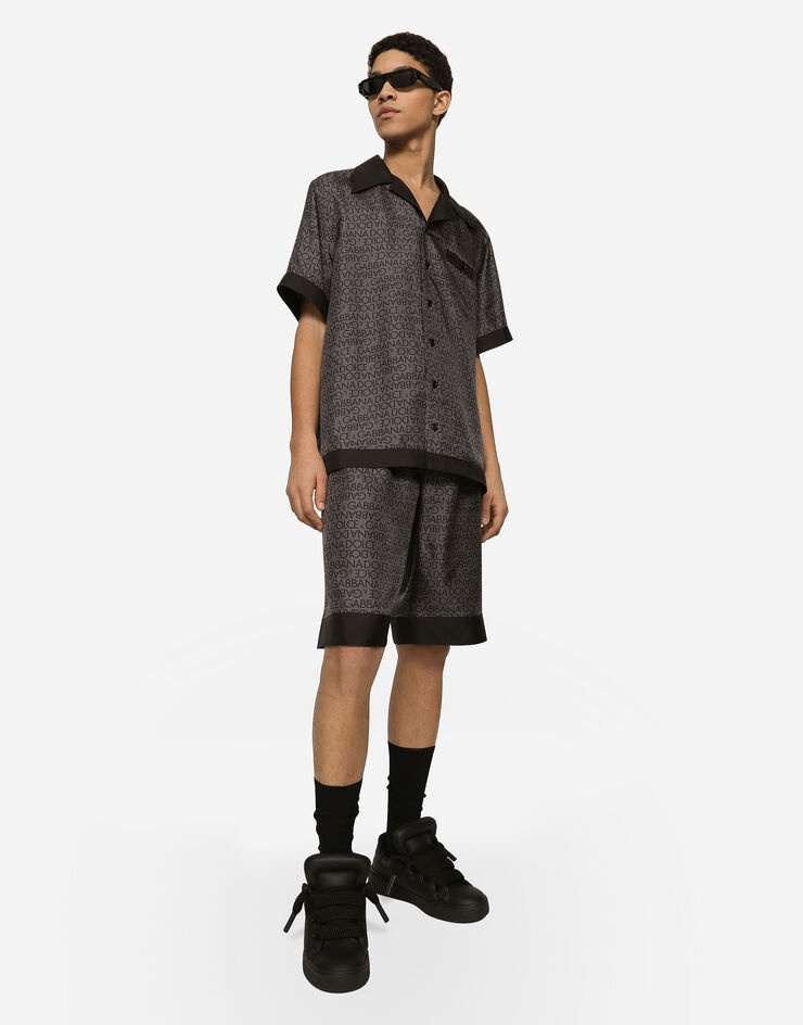Silk twill jogging shorts with logo print - 5