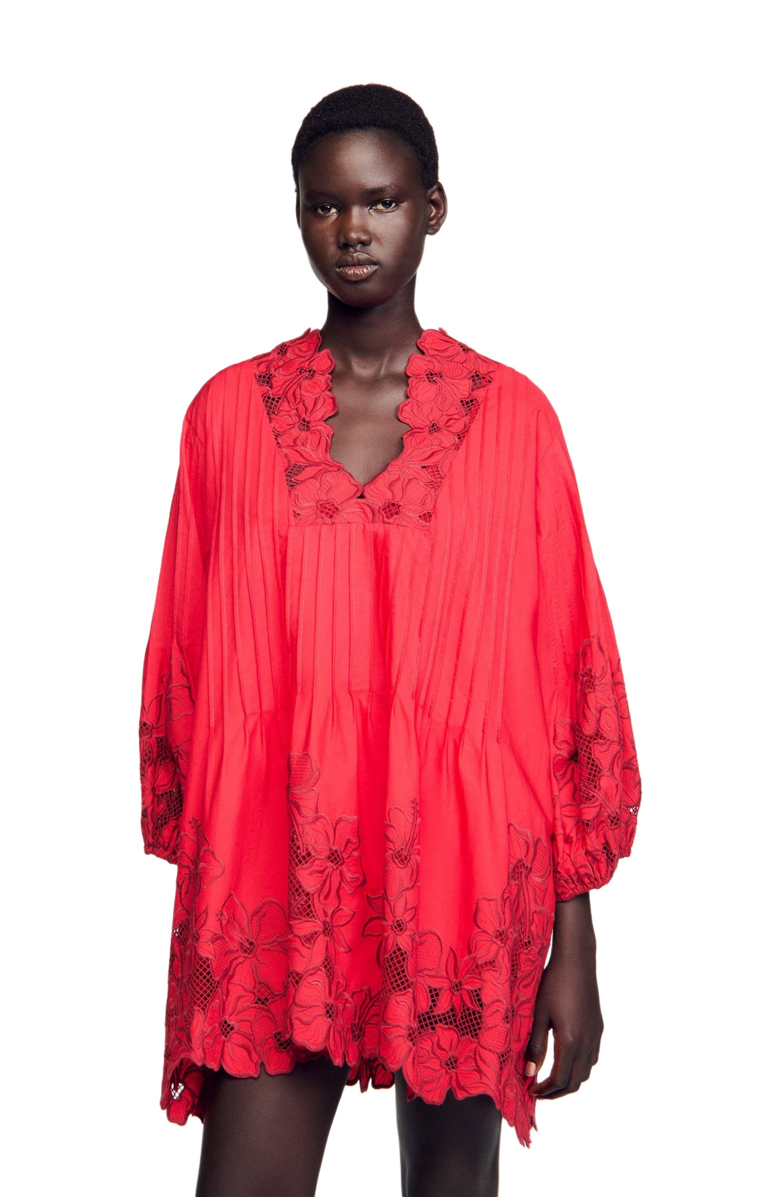 SANDRO Short dress with floral details in Red at Nordstrom - 4