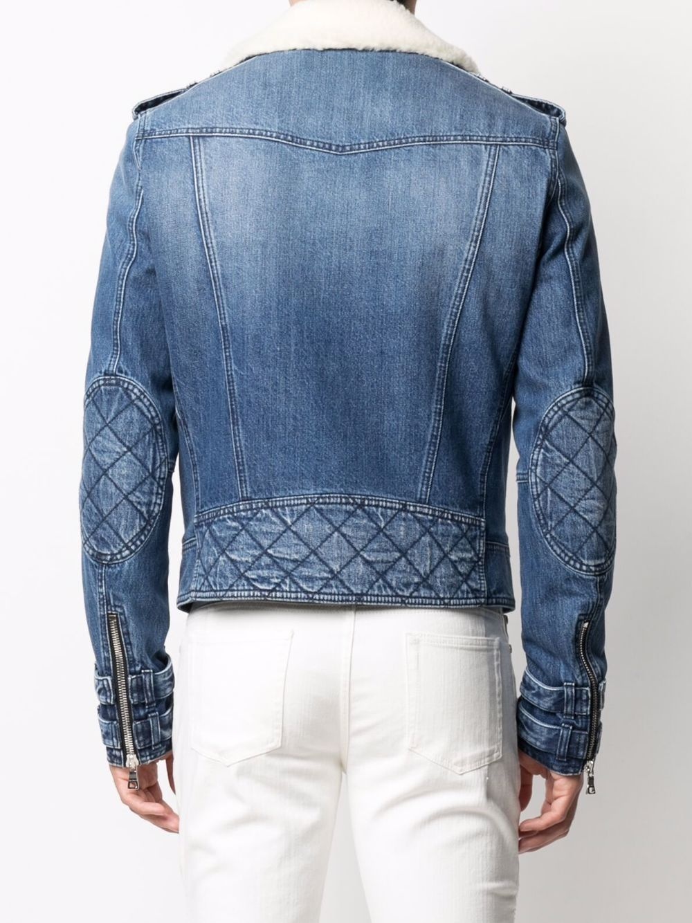 shearling collar denim biker jacket - 4