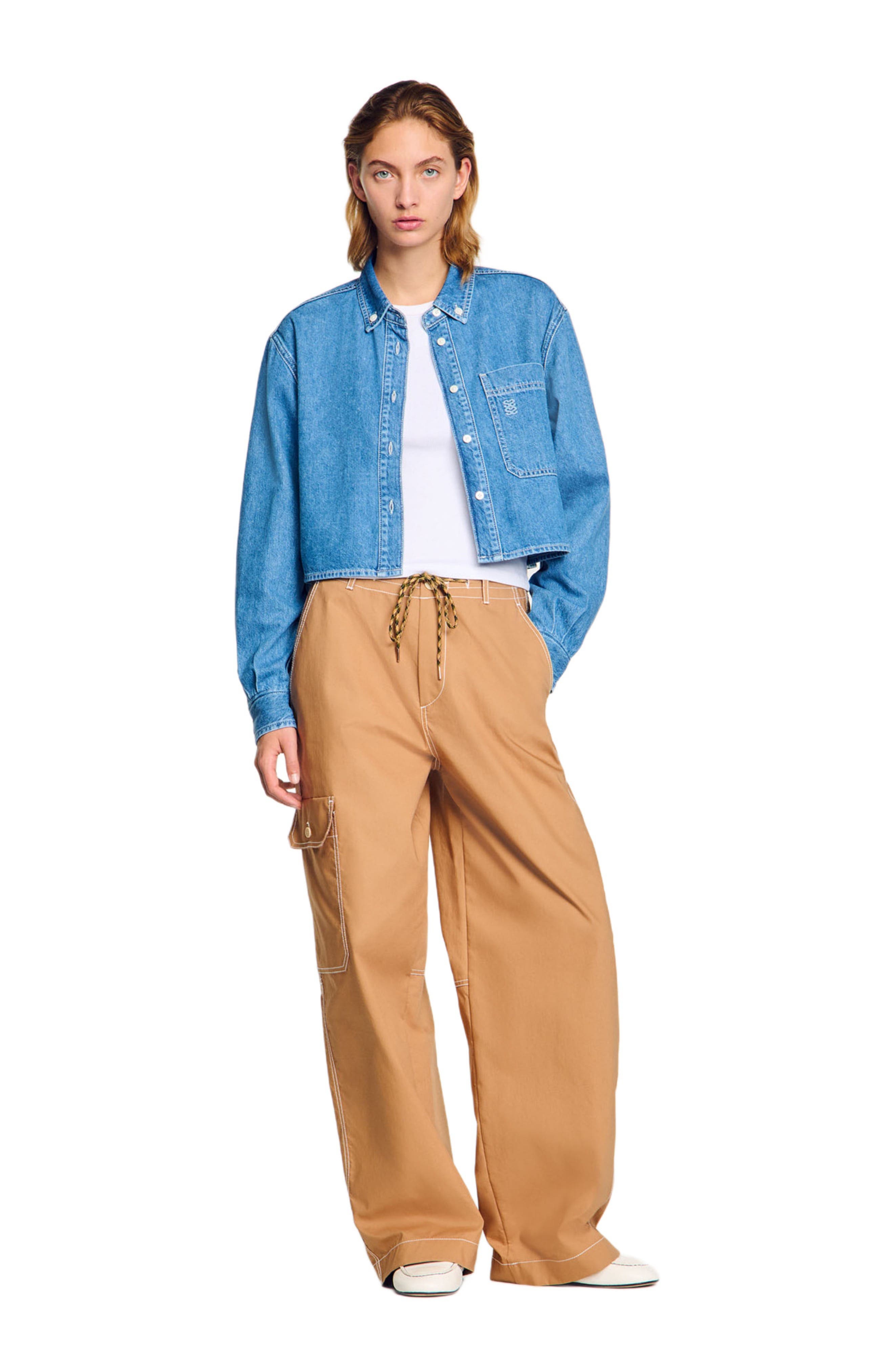 SANDRO Denim cropped shirt in Blue Jean at Nordstrom - 6