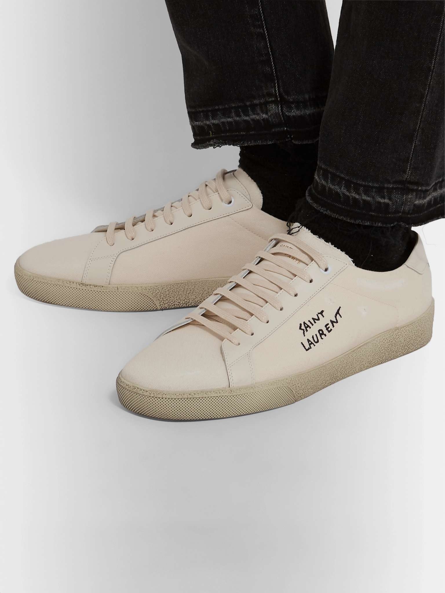 SL/06 Court Classic Leather-Trimmed Logo-Embroidered Distressed Canvas Sneakers - 3