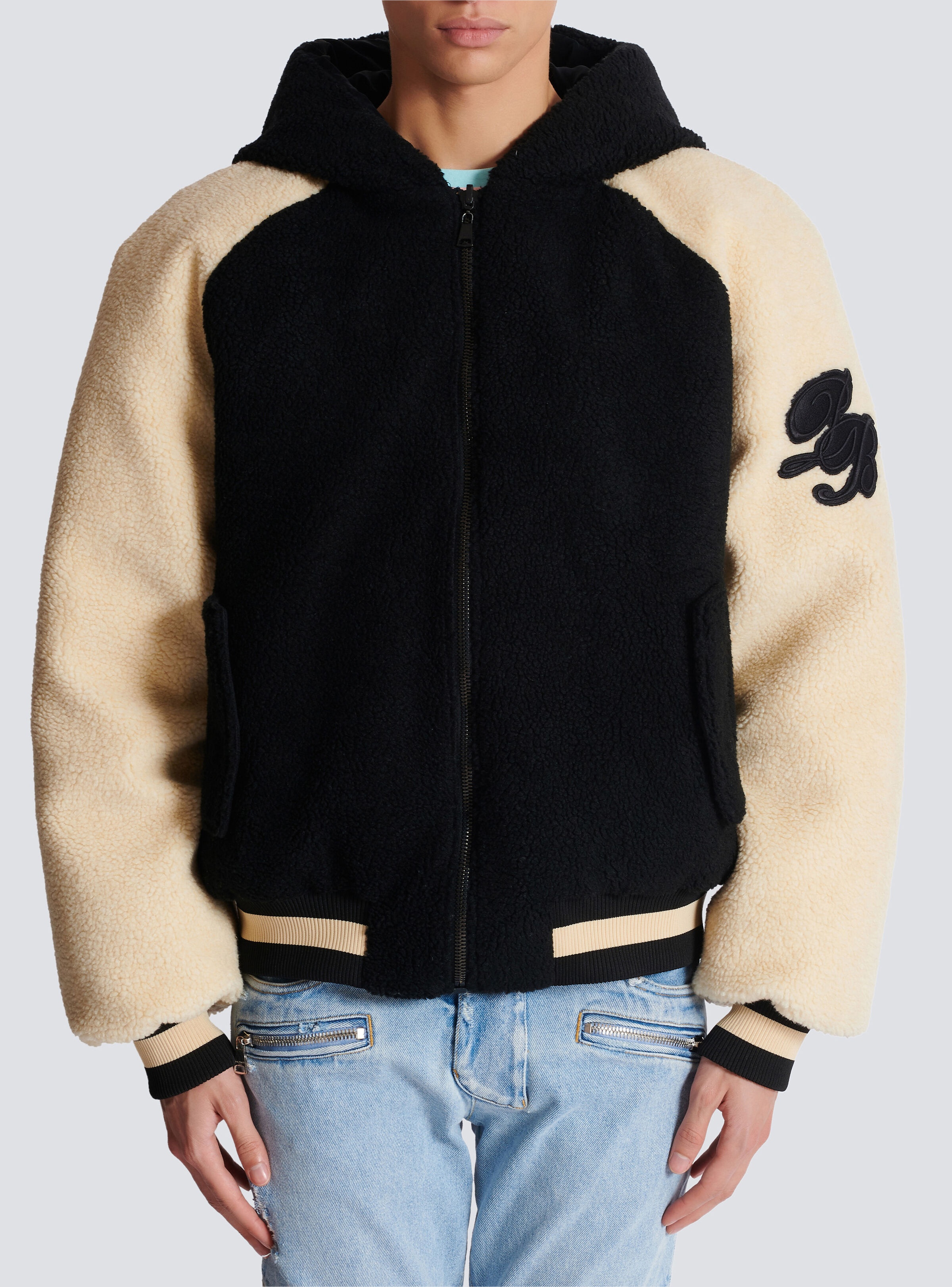 Reversible varsity-style puffer jacket with hood - 5