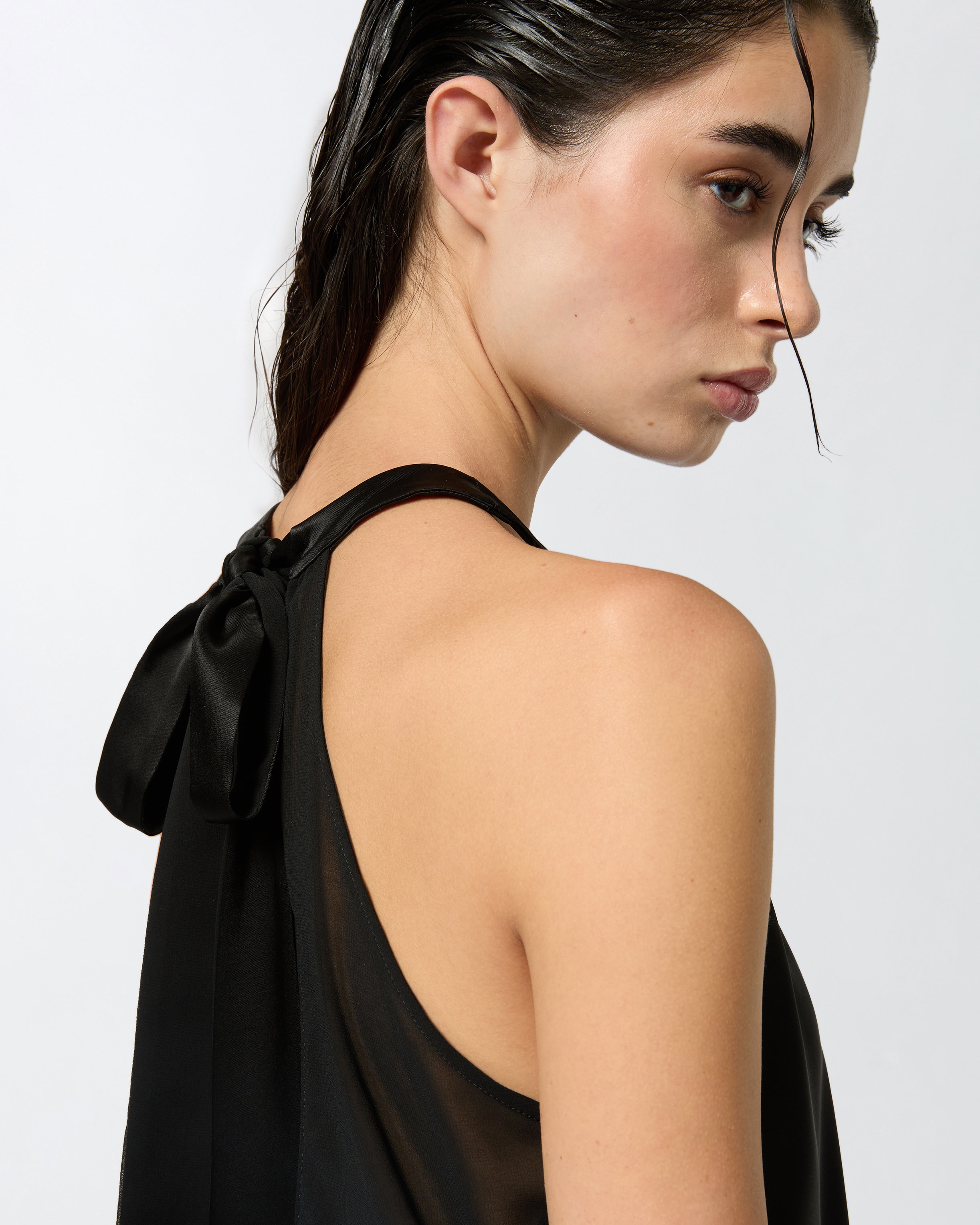 SATIN AND GEORGETTE TOP WITH BOW - 6
