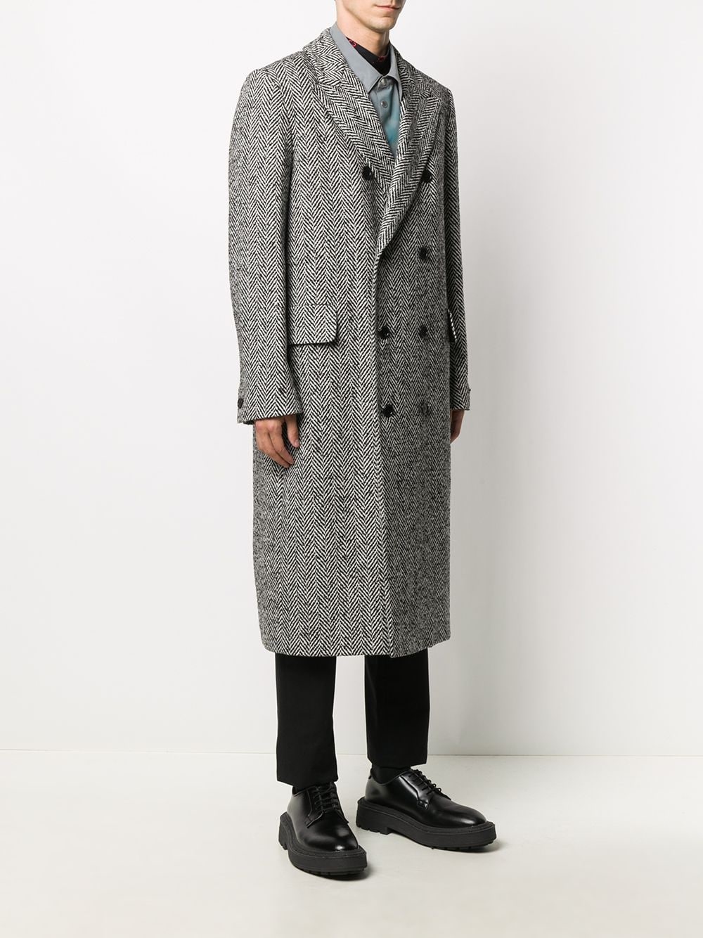 double-breasted mid-length coat - 3